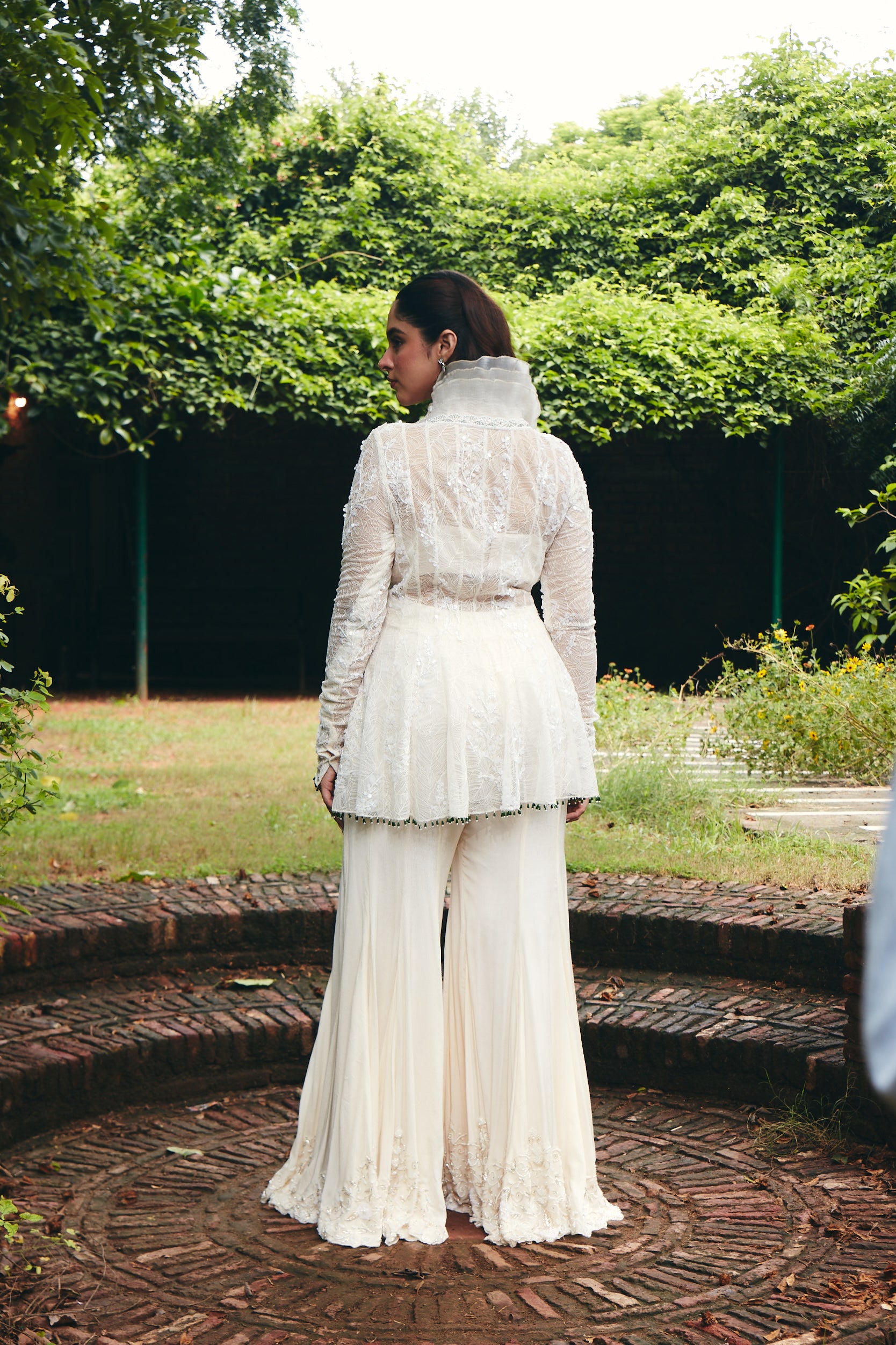 Ivory Ruffle-Collared Sharara Set