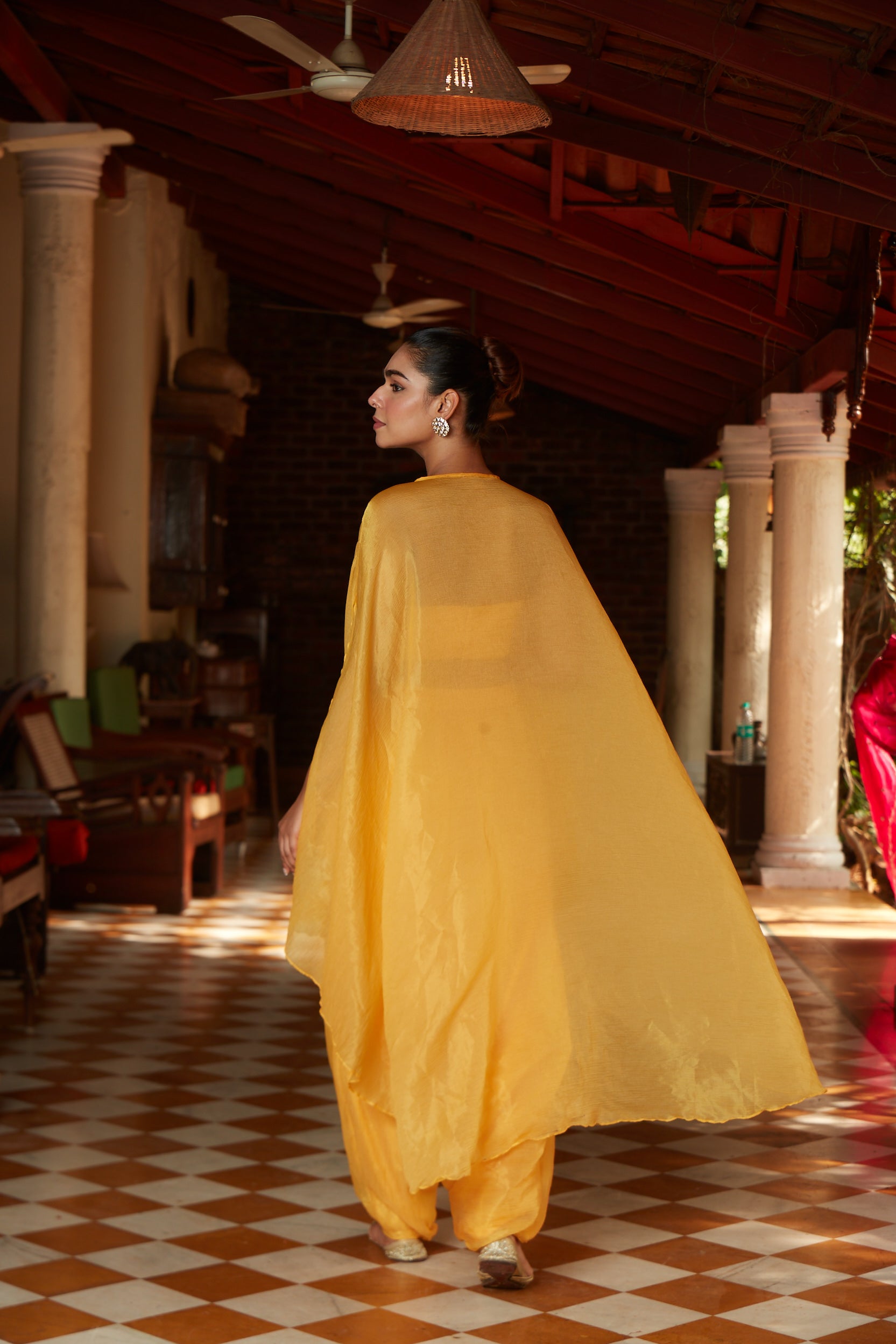 Canary Yellow Embroidered Cape Set