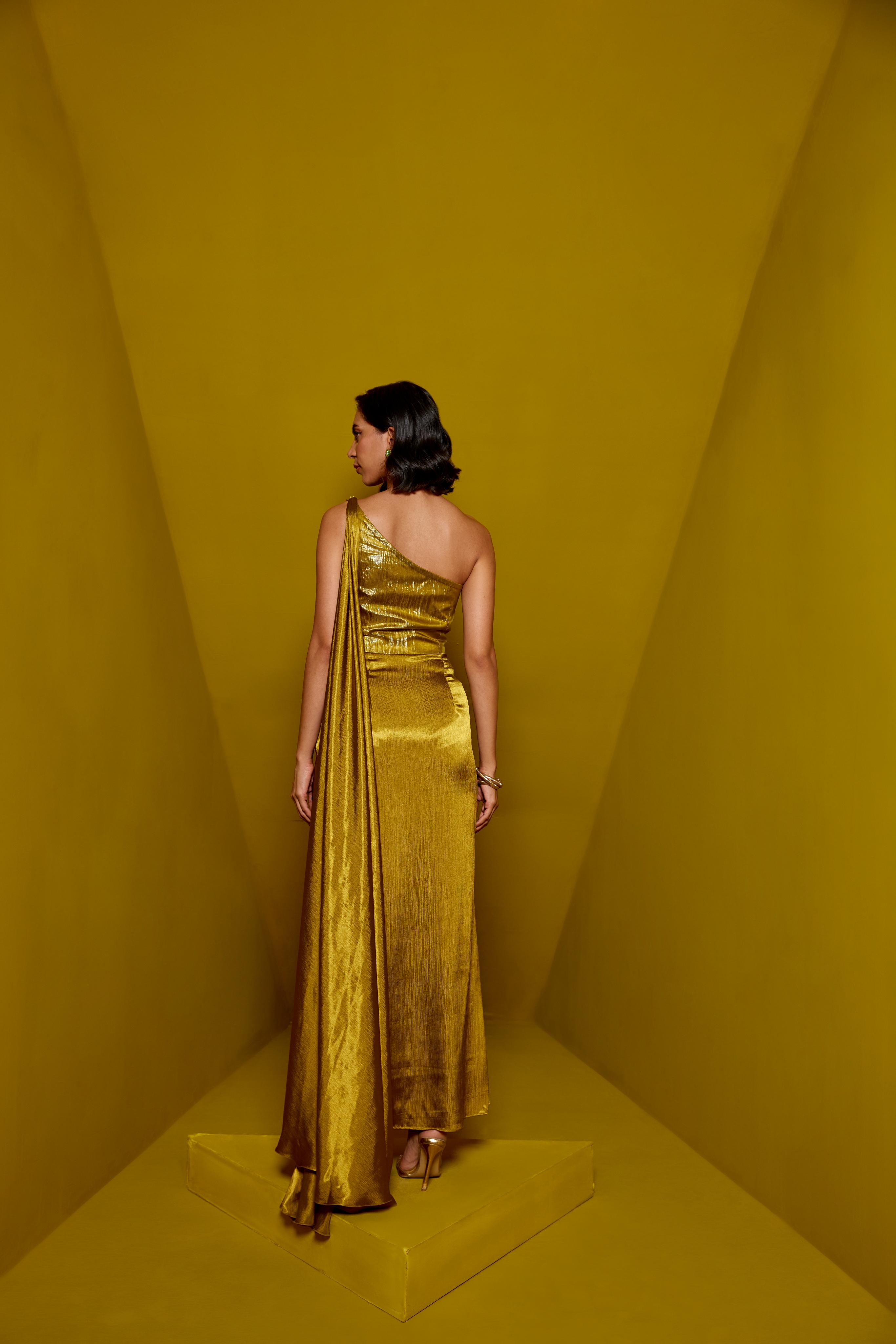 Acid Yellow Drape Saree