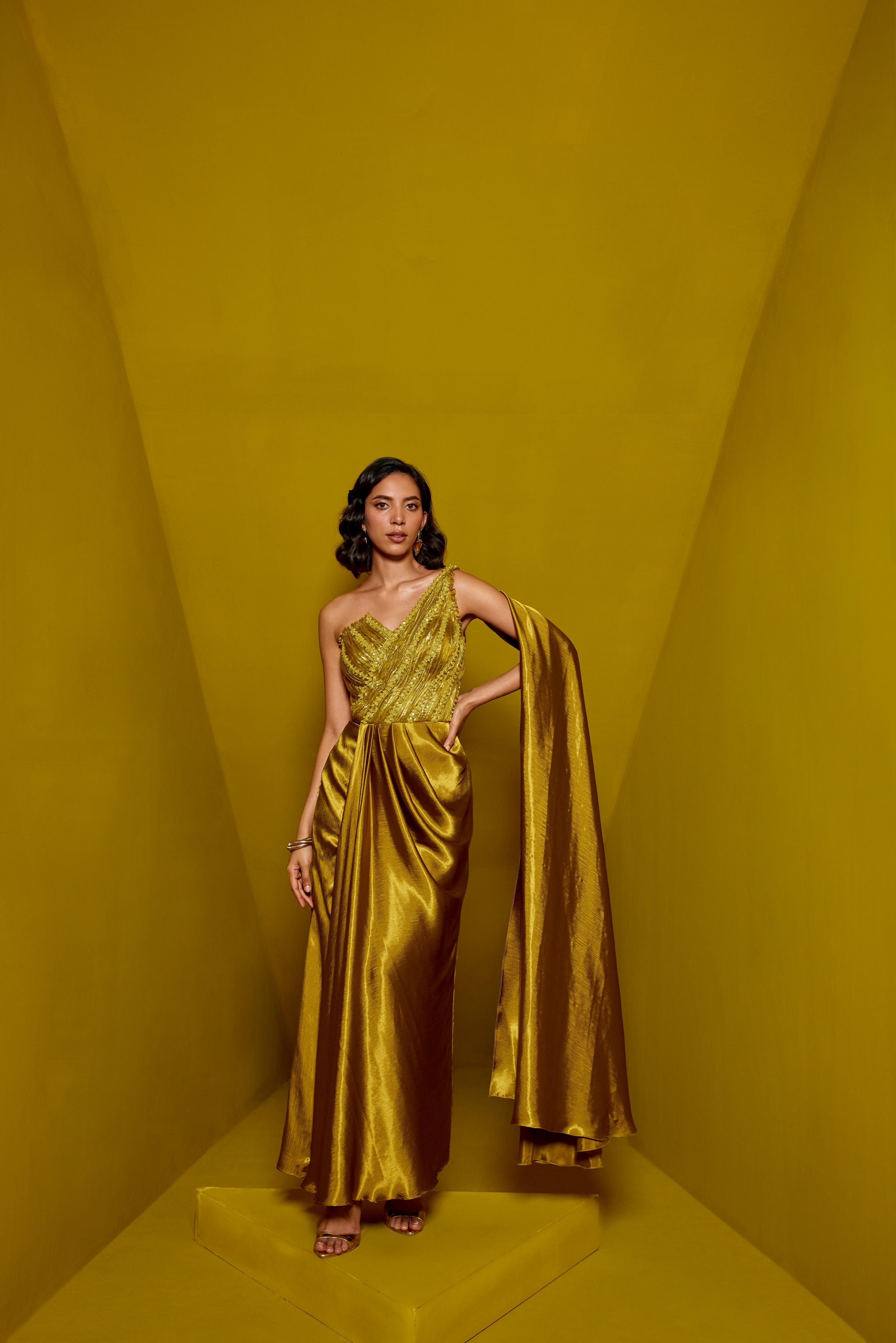 Acid Yellow Drape Saree
