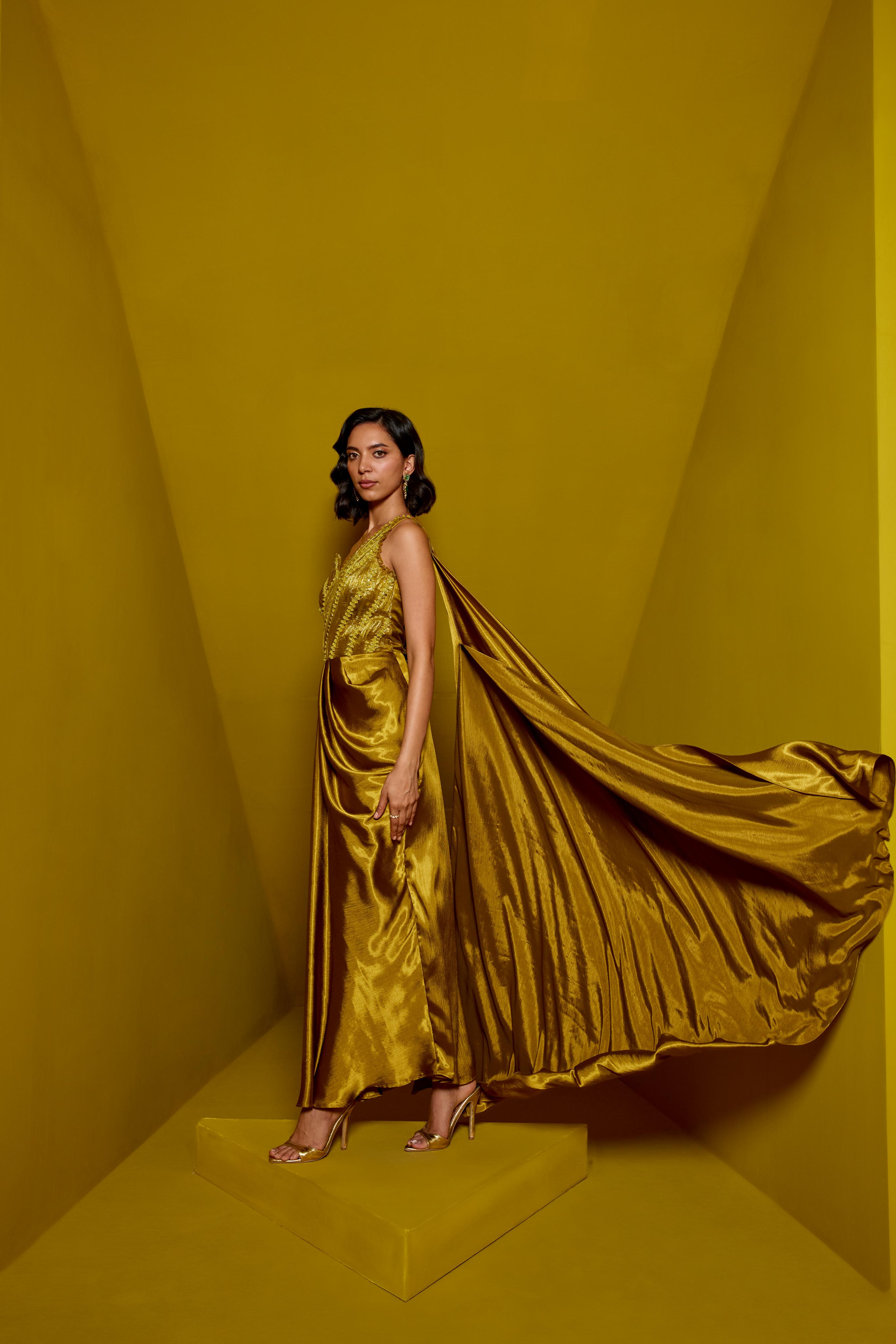 Acid Yellow Drape Saree