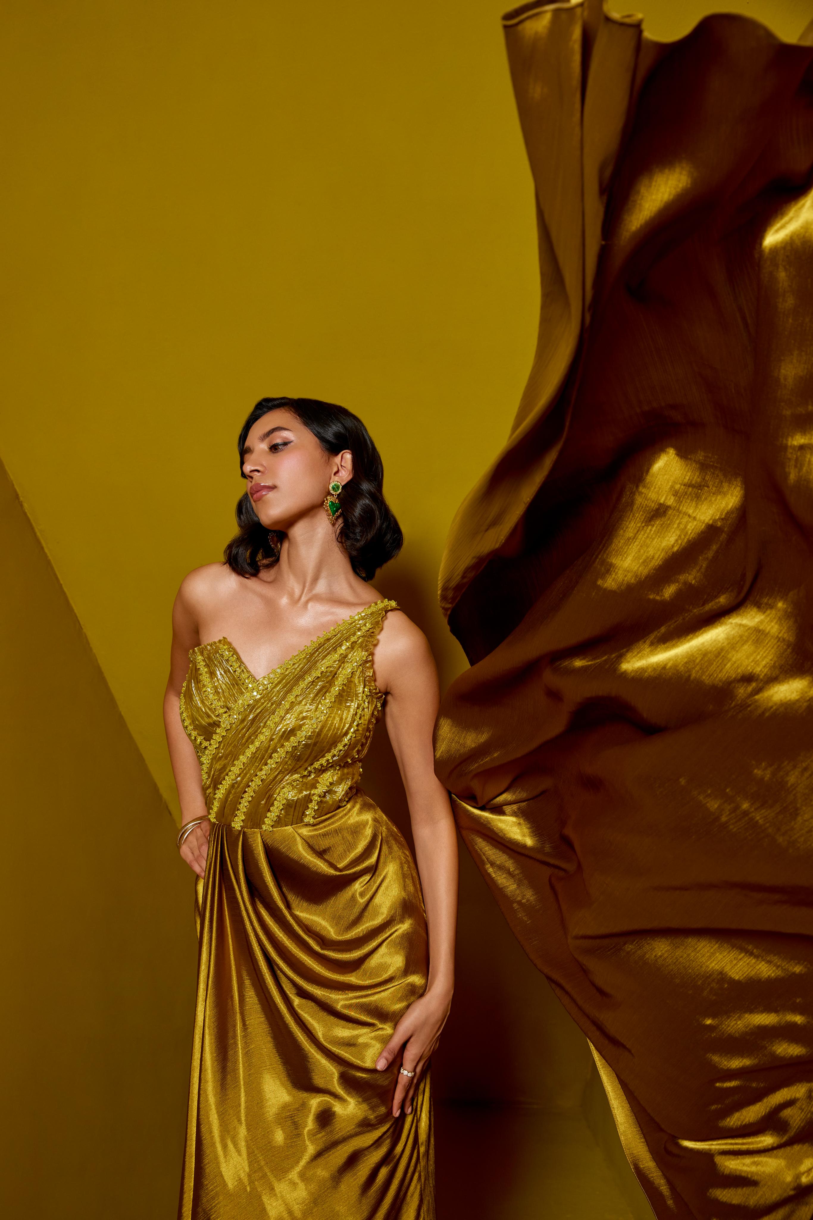 Acid Yellow Drape Saree