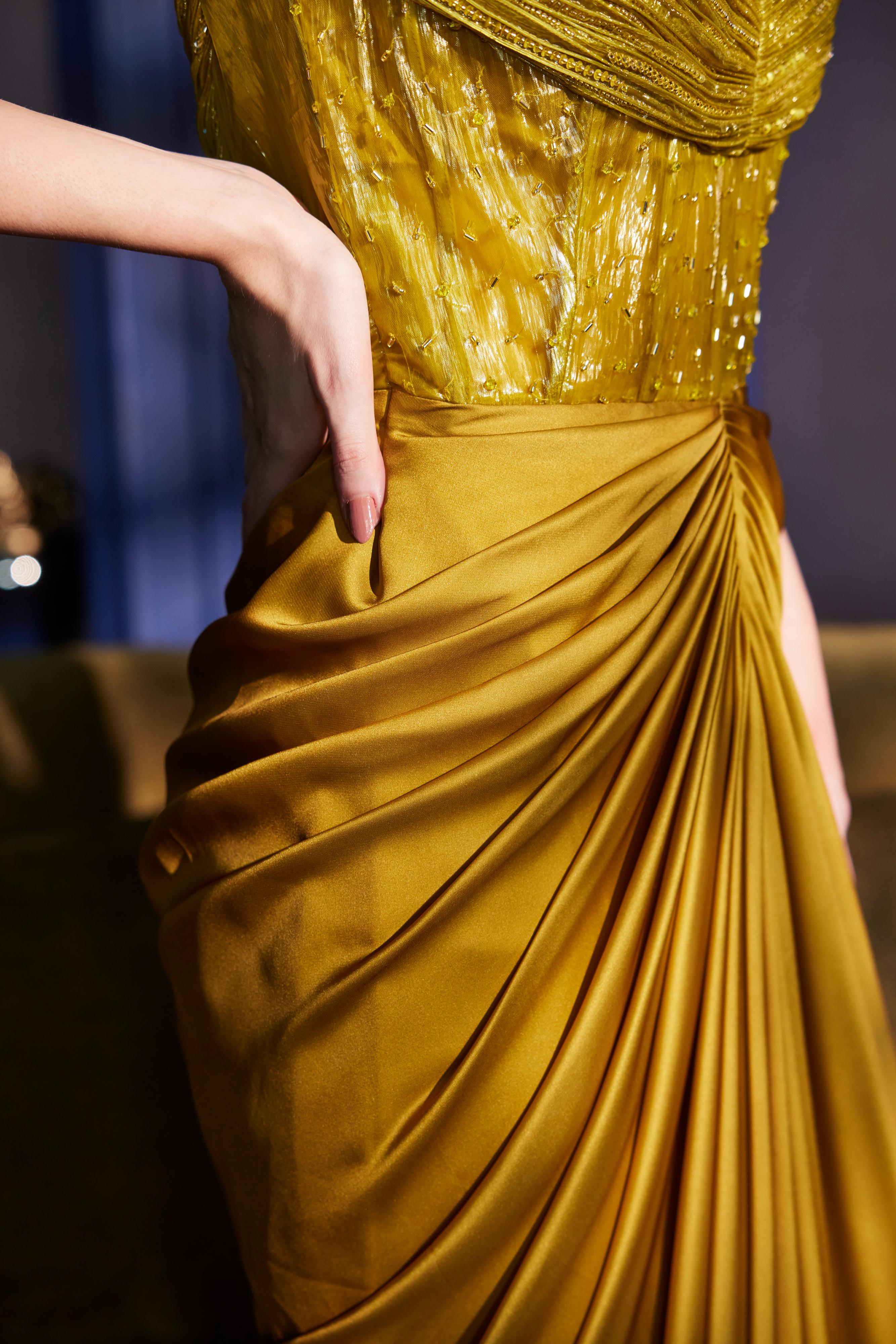 Acid Yellow Ombre Draped Structured Saree