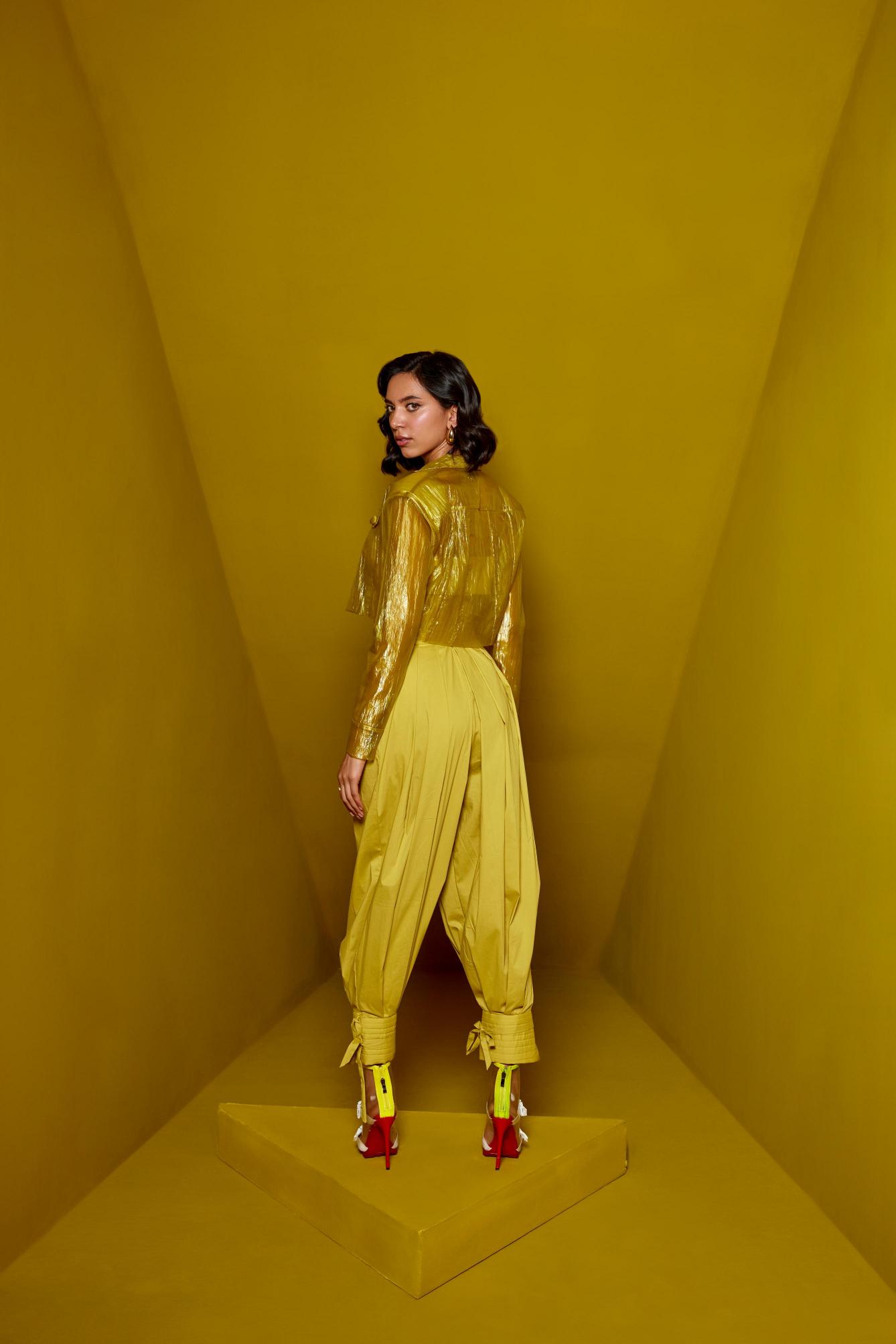 Acid Yellow Pant Set with Balloon Pants