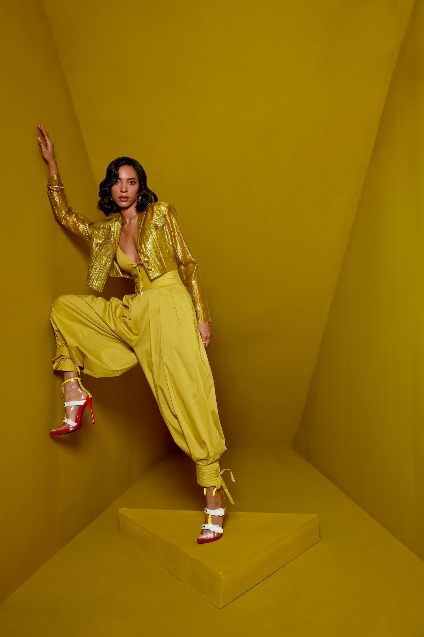 Acid Yellow Pant Set with Balloon Pants