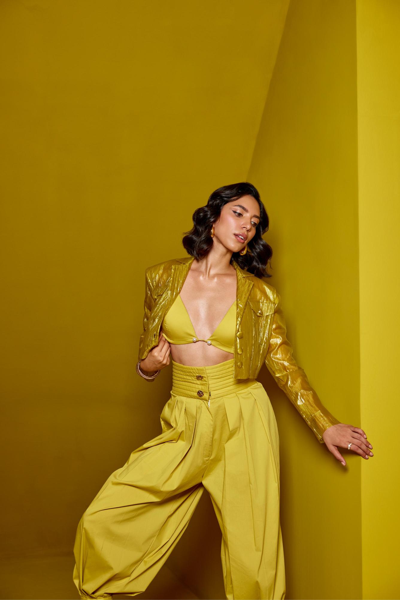 Acid Yellow Pant Set with Balloon Pants