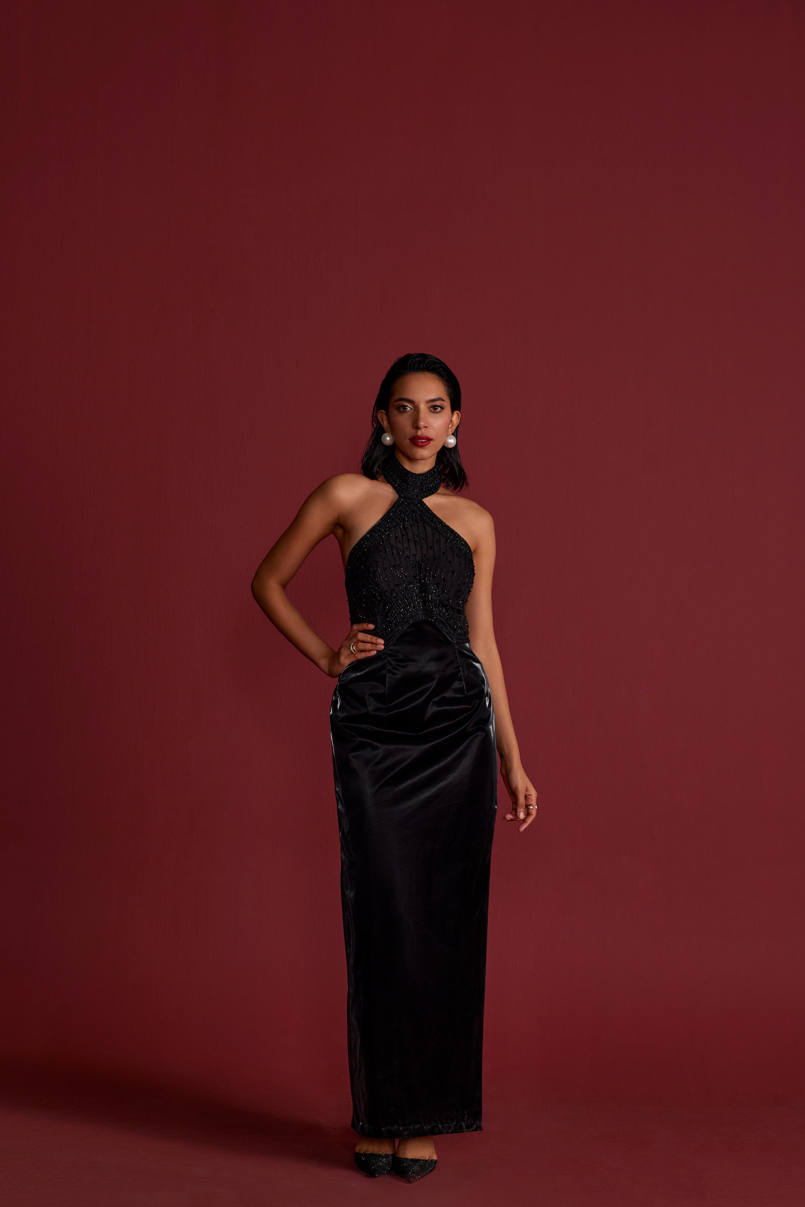 Black Haulter Neck Gown
