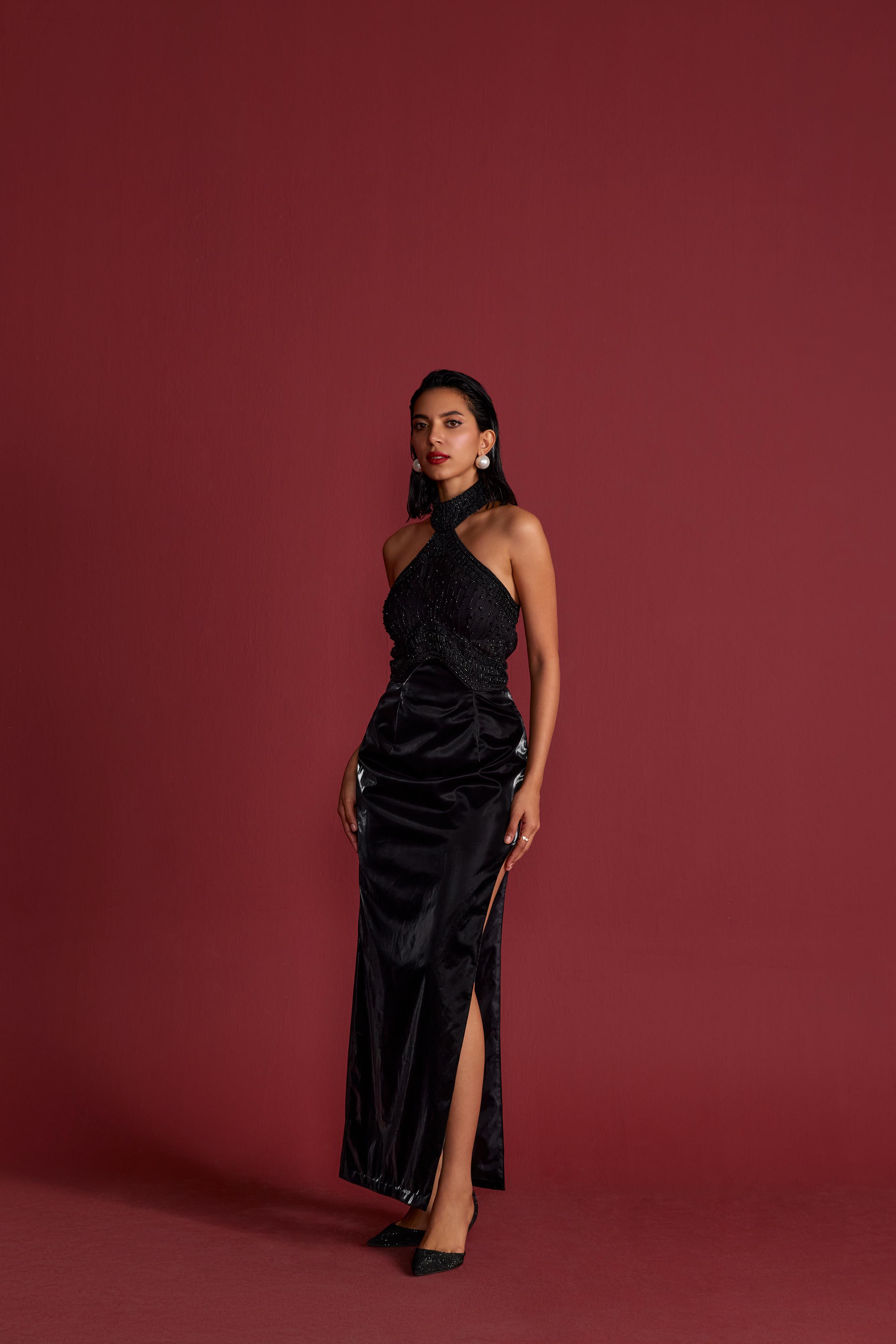 Black Haulter Neck Gown
