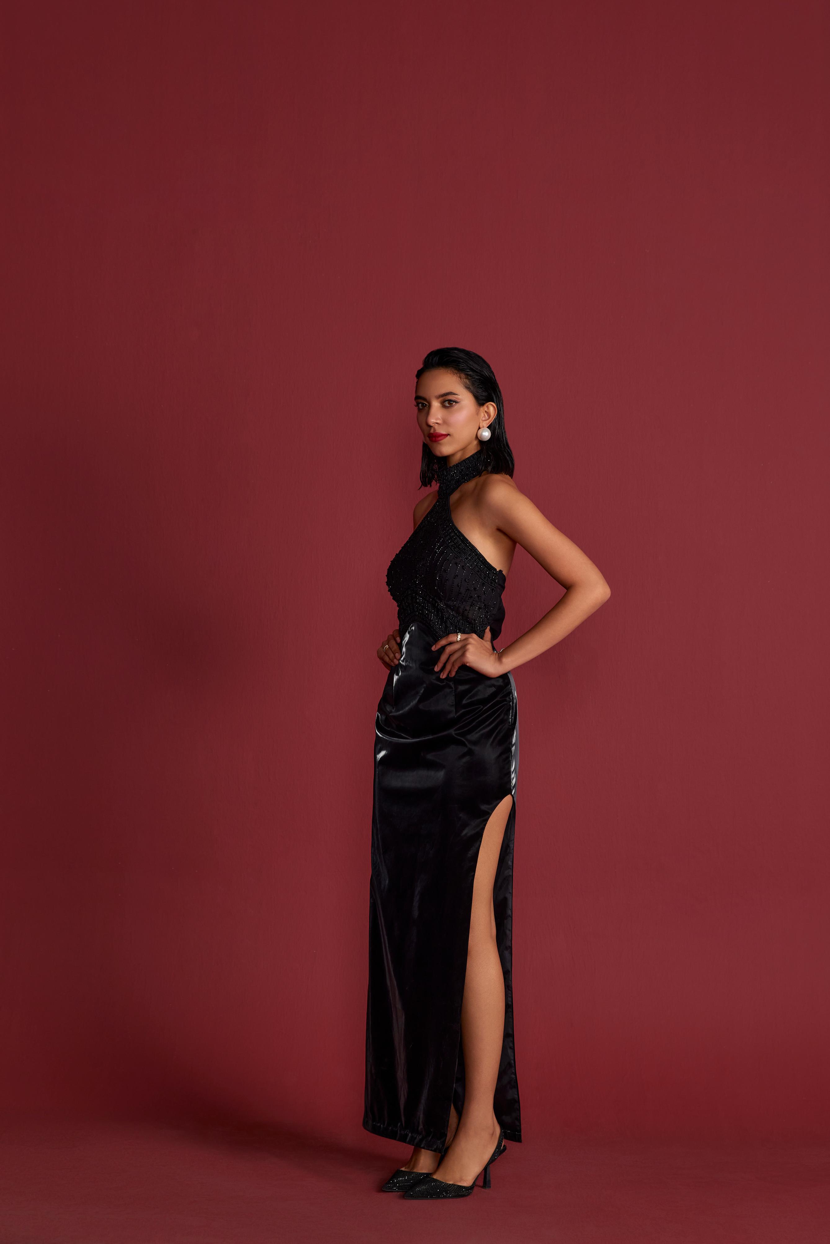Black Haulter Neck Gown