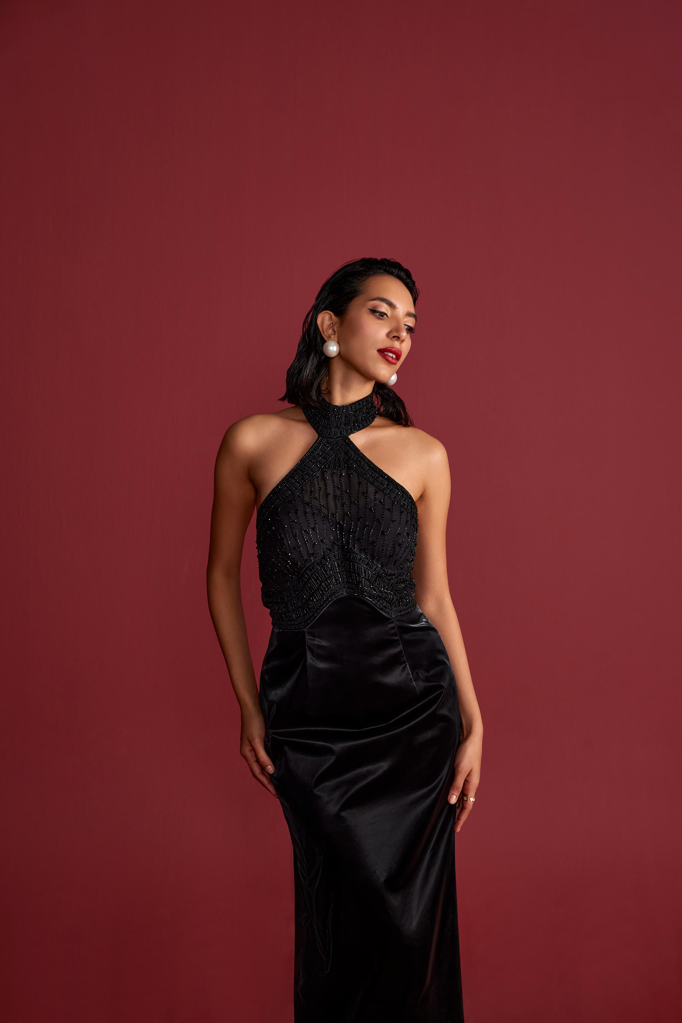 Black Haulter Neck Gown