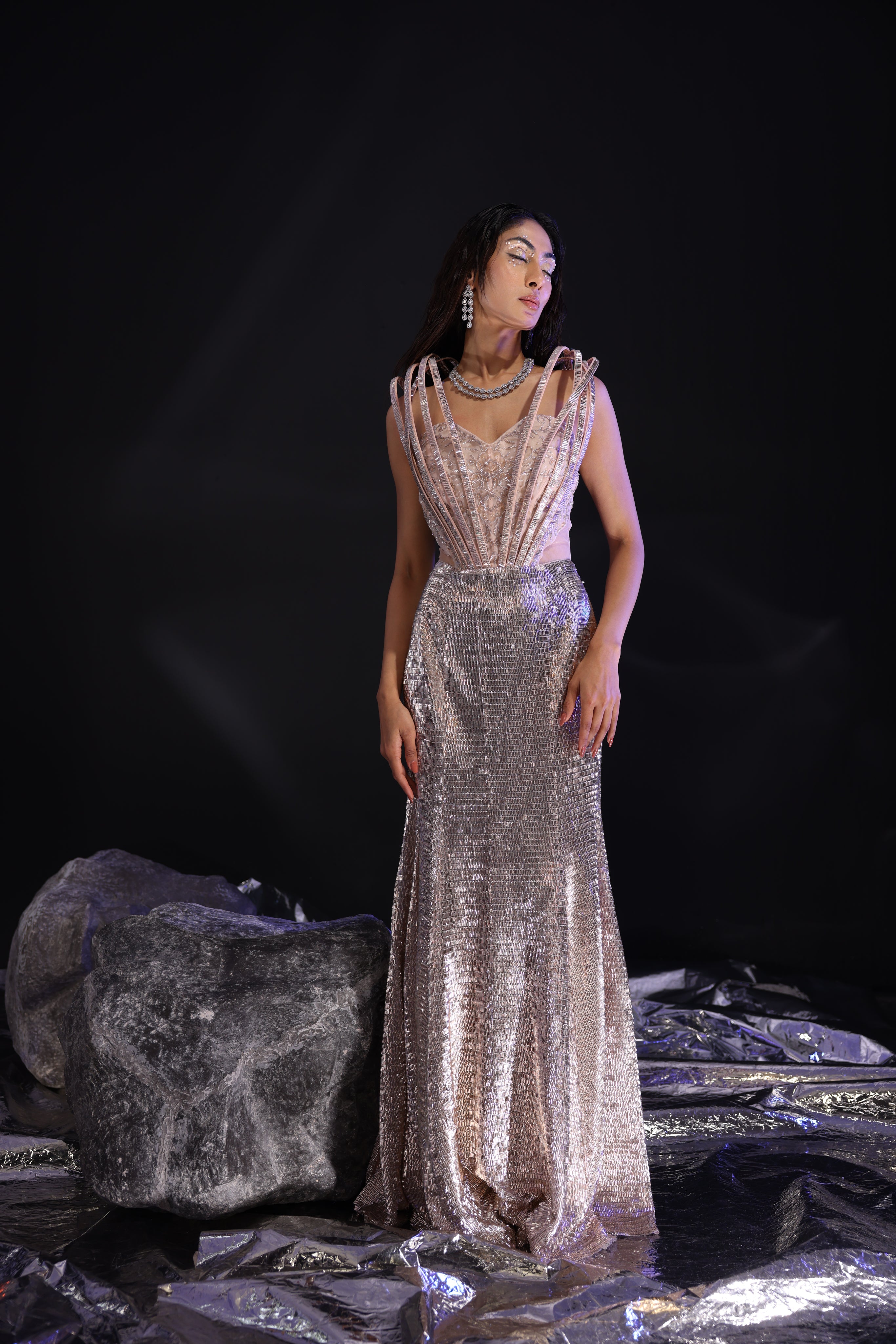 Blush Gold structured corseted fish cut gown