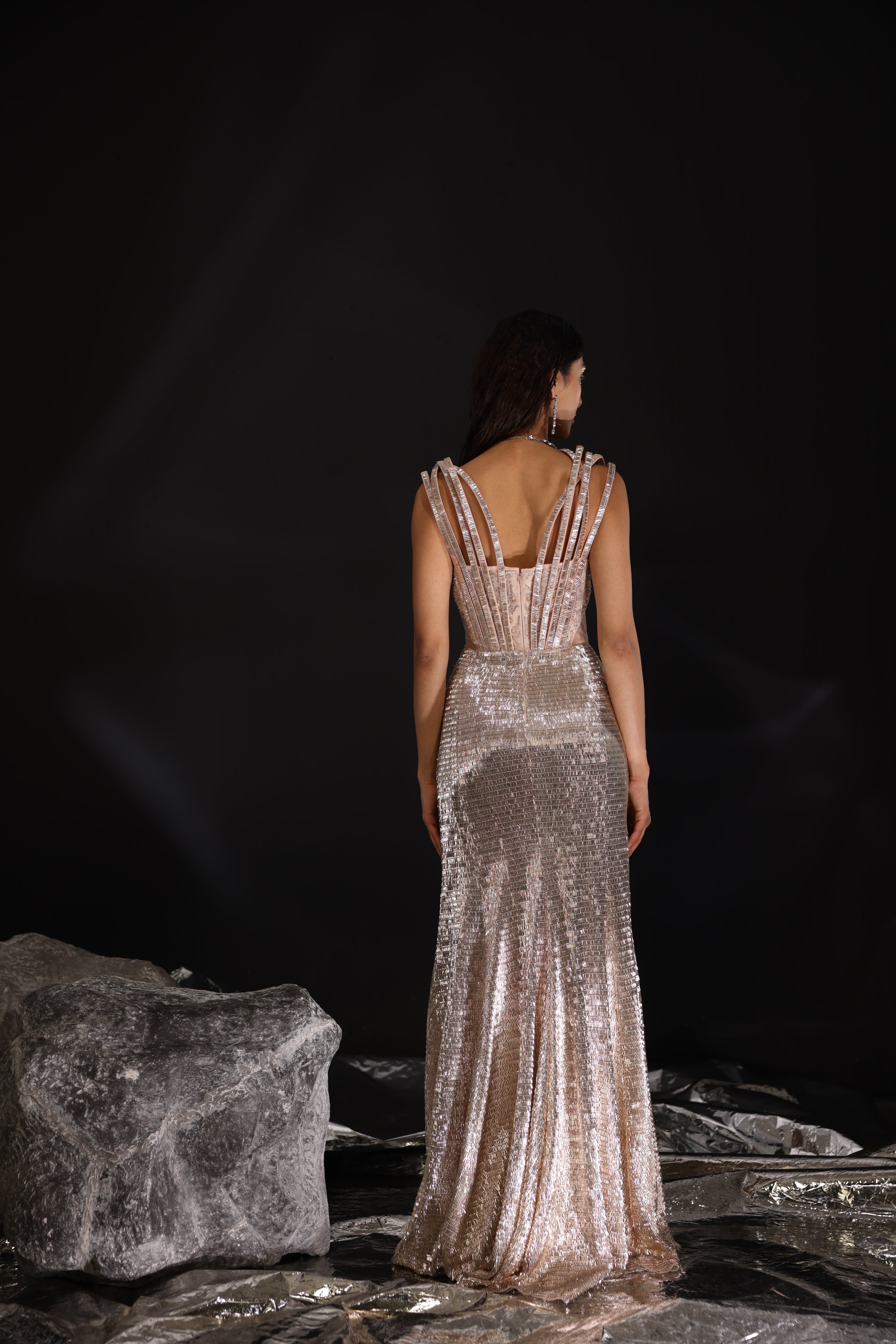 Blush Gold structured corseted fish cut gown