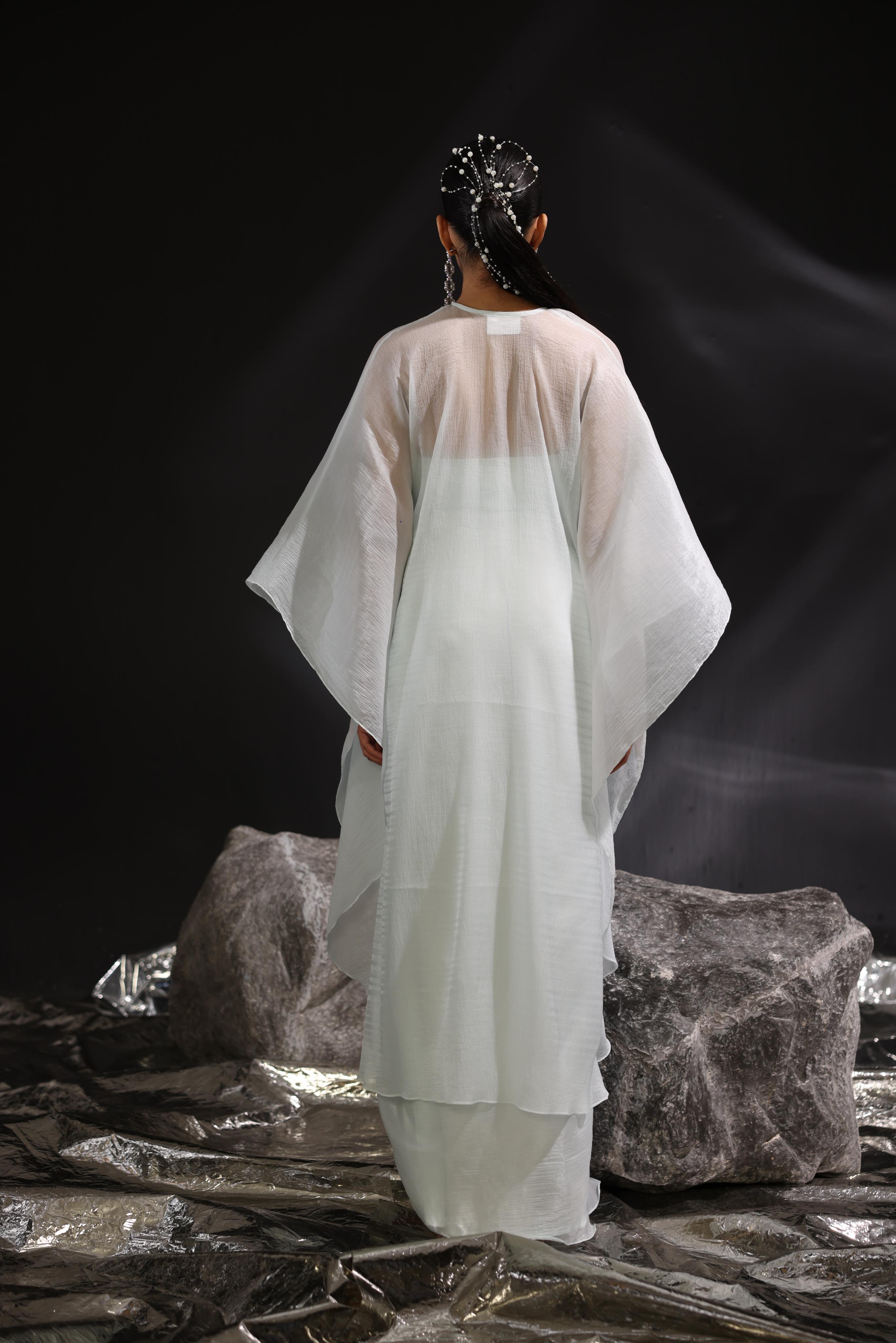 Moss green & Ivory embroidered yoke kaftan