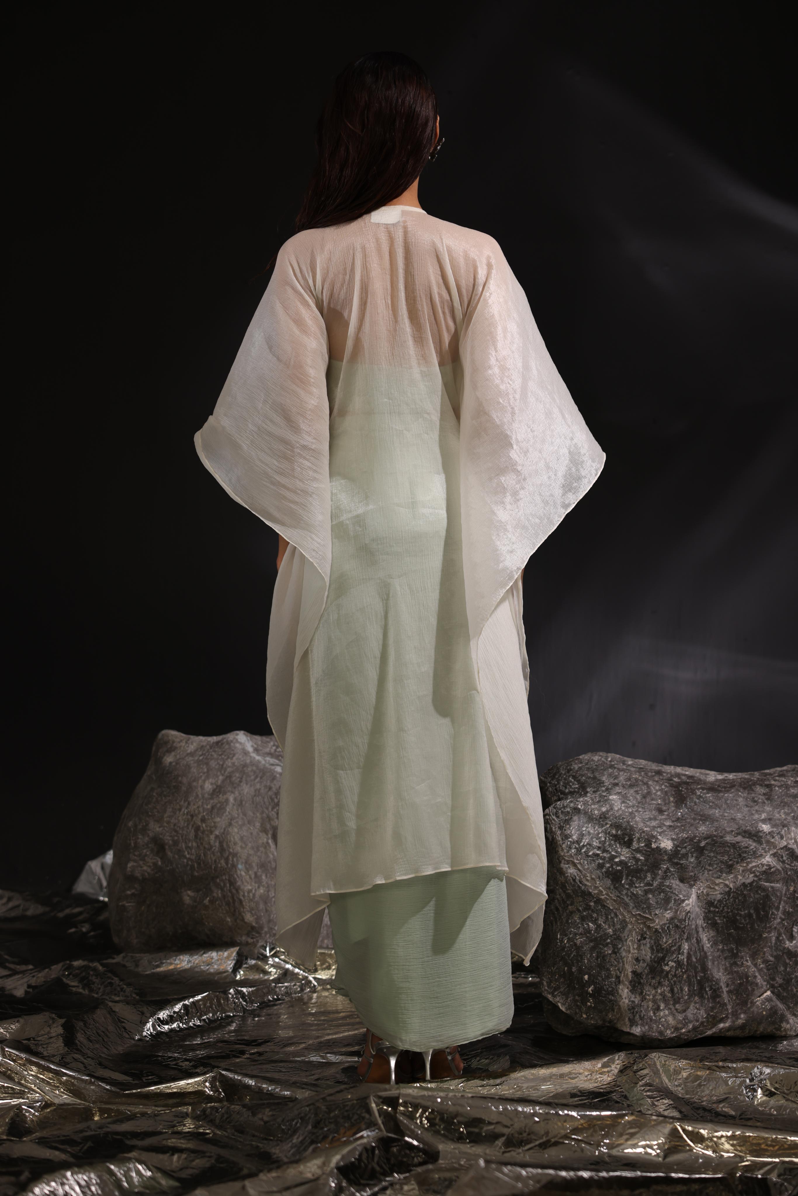 Moss green Ivory embroidered yoke kaftan