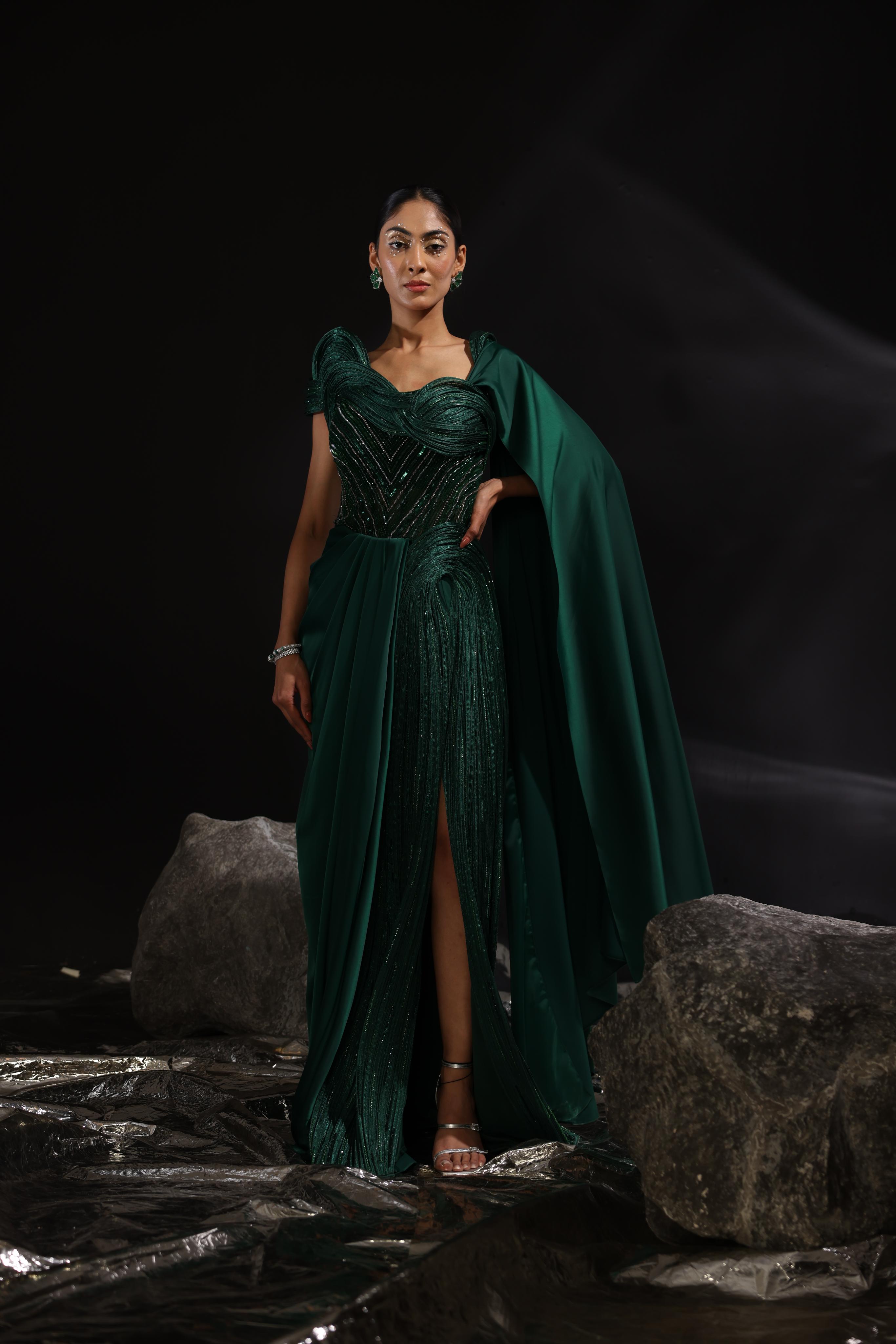Satin & Glazed organza draped saree
