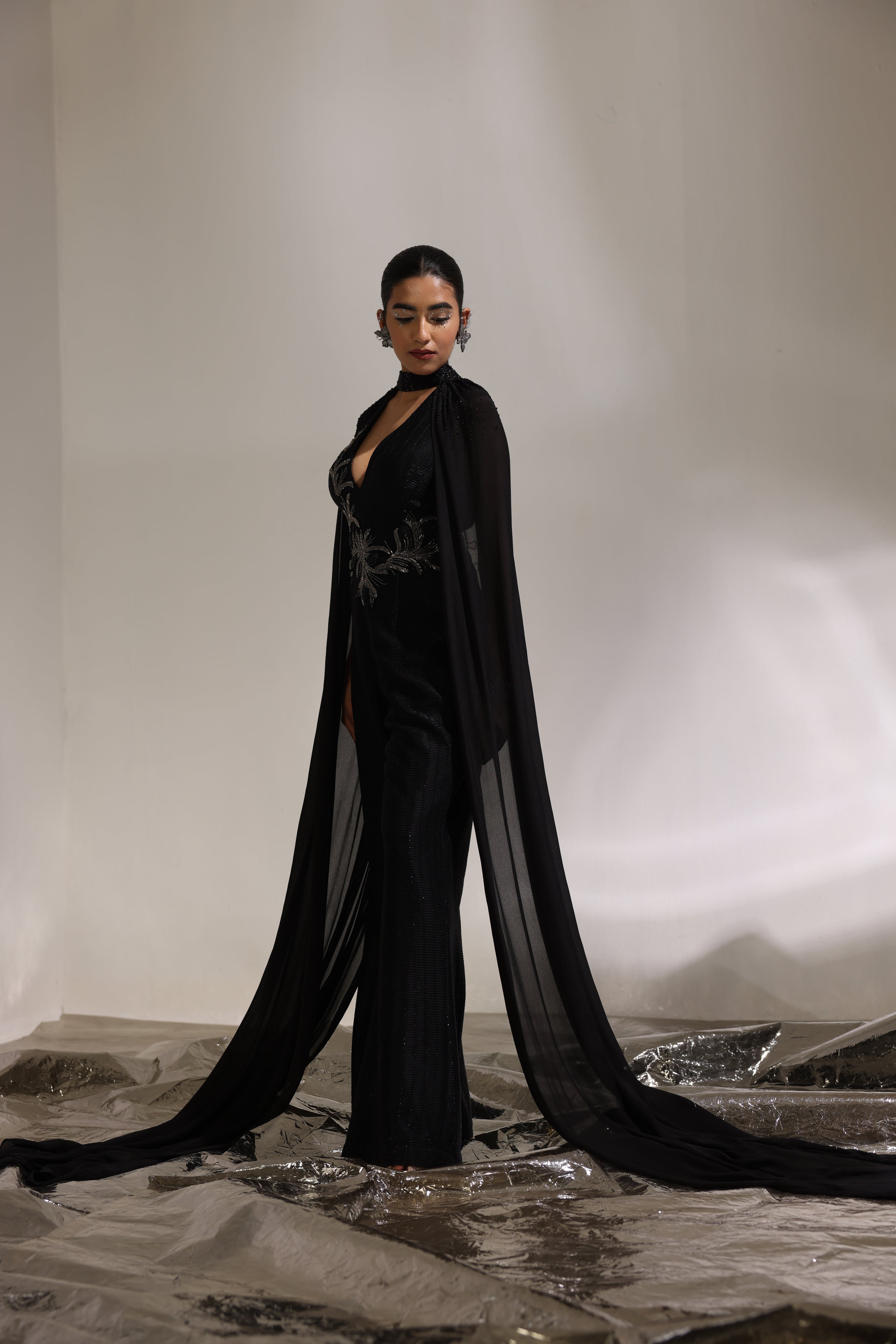 Ebony black cape jumpsuit