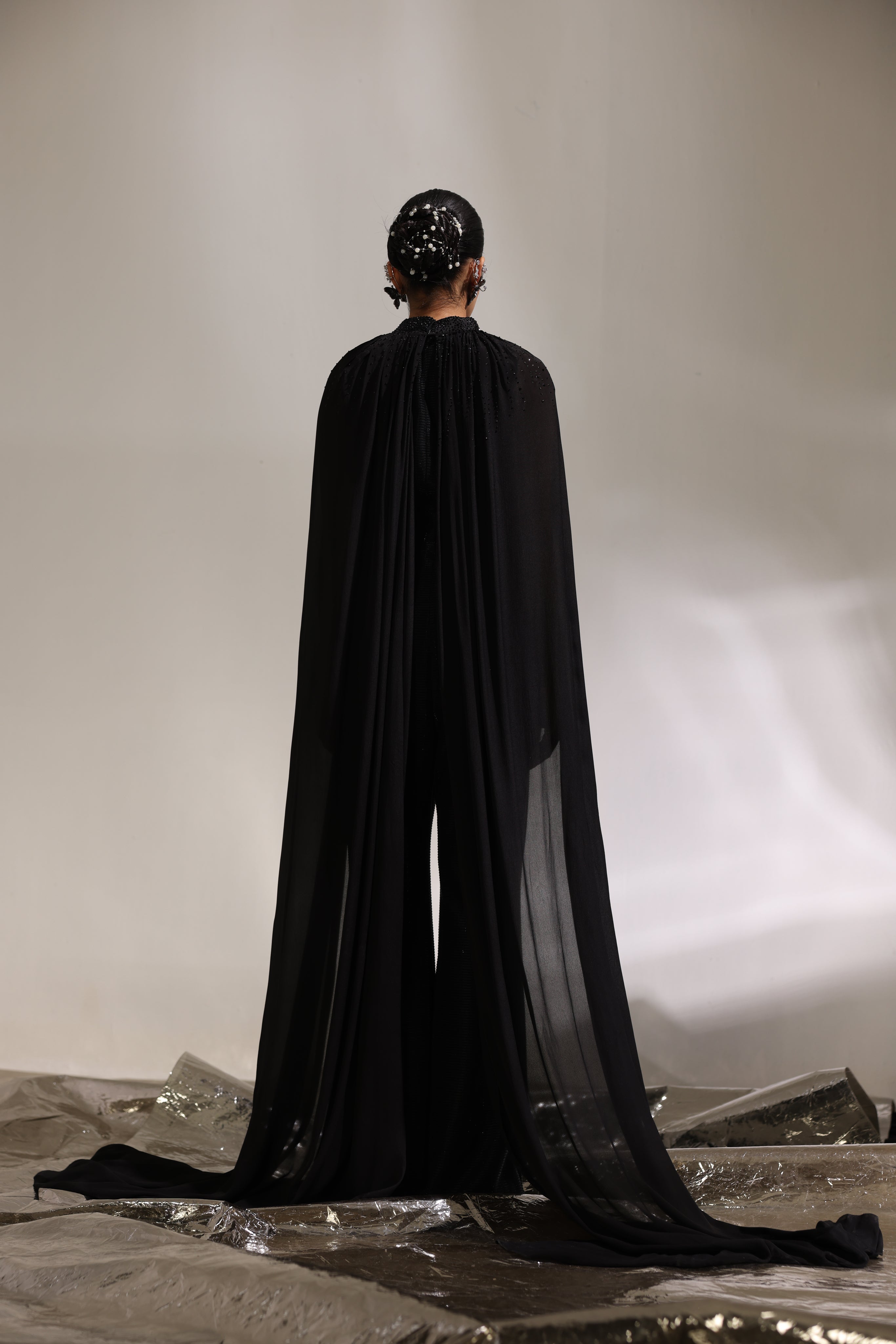 Ebony black cape jumpsuit