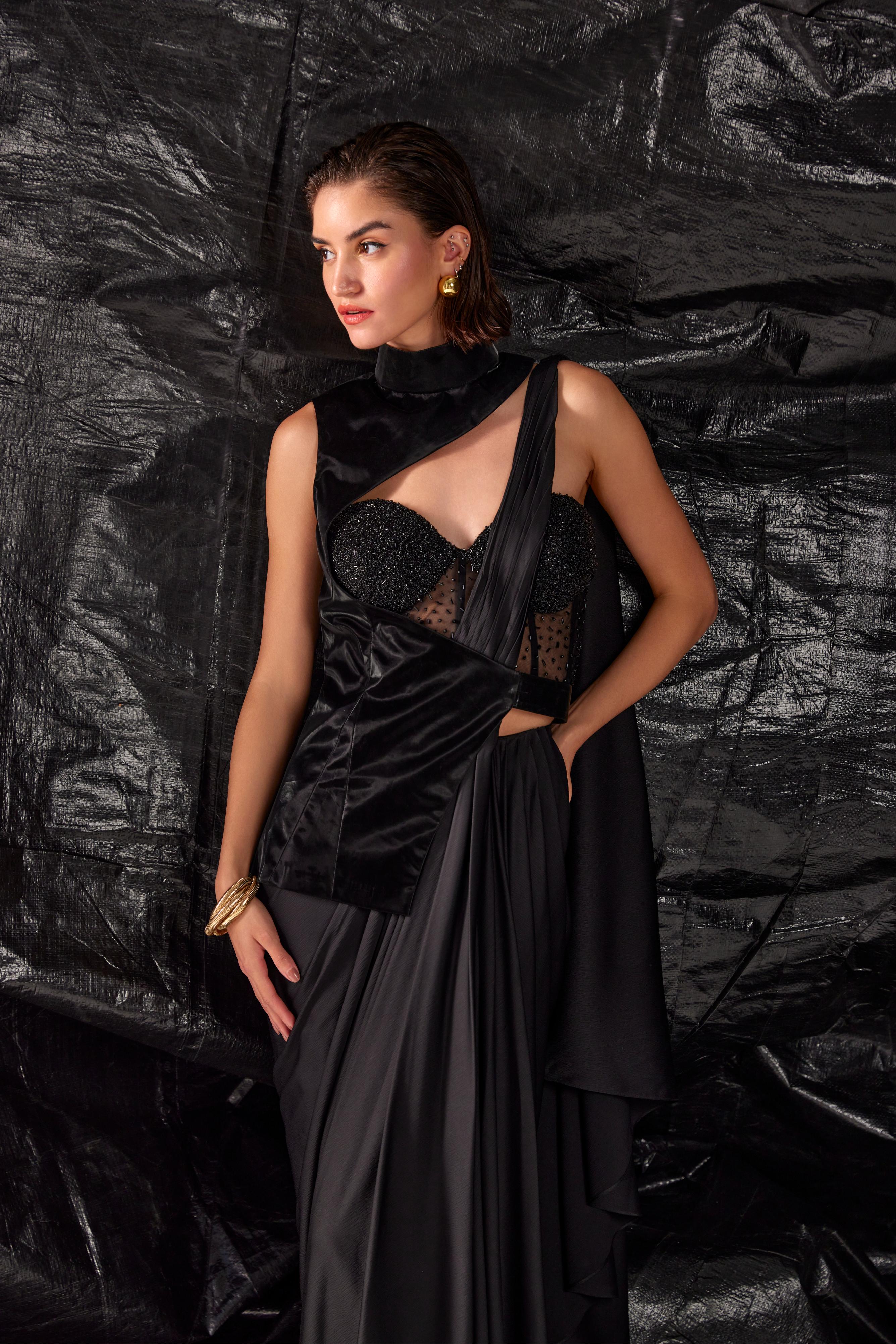 Classy Black Drape Saree