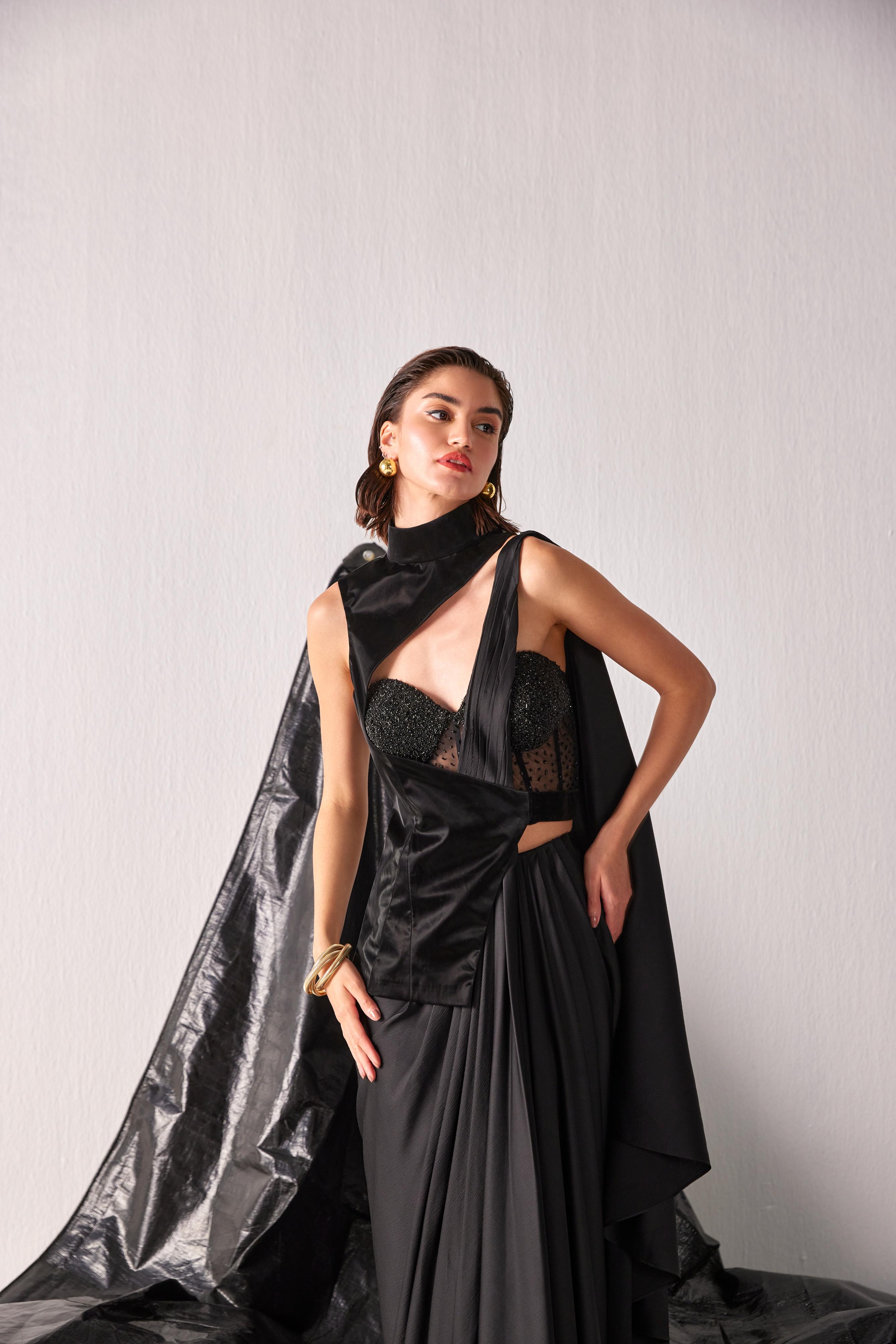 Classy Black Drape Saree