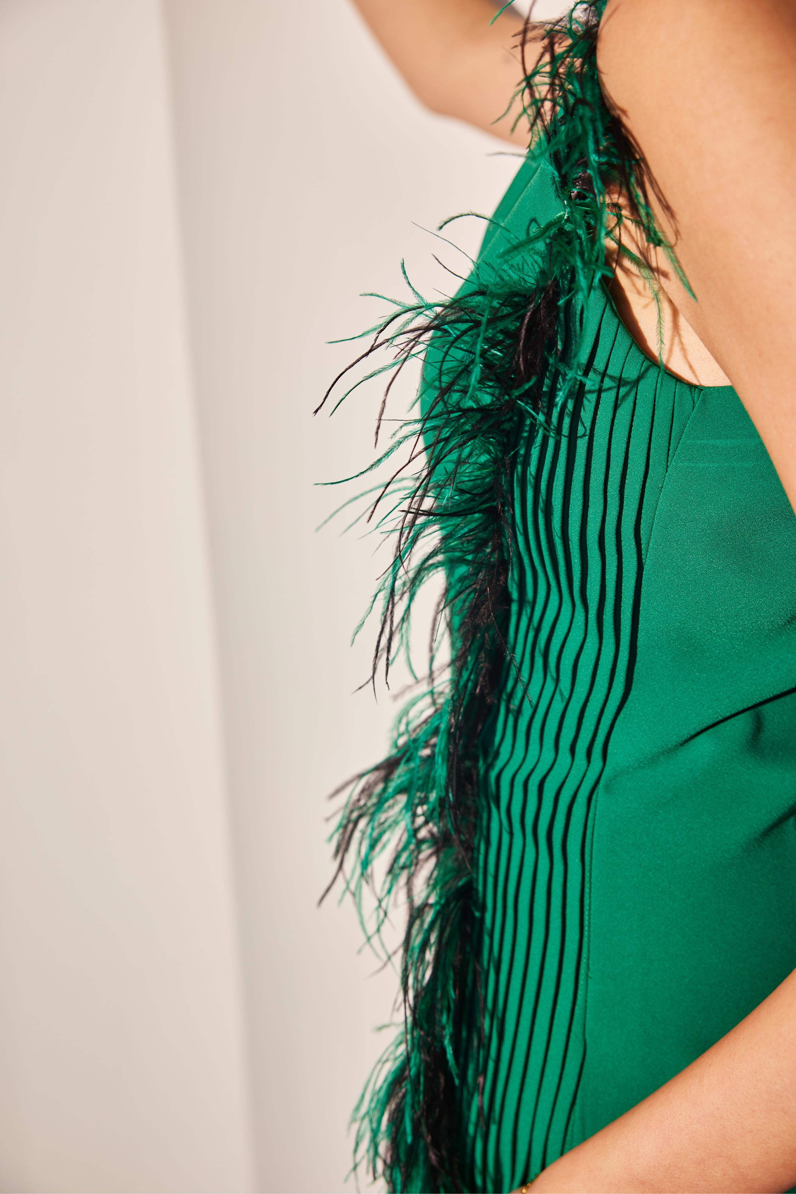 Emerald Green Feather Tuxedo Dress