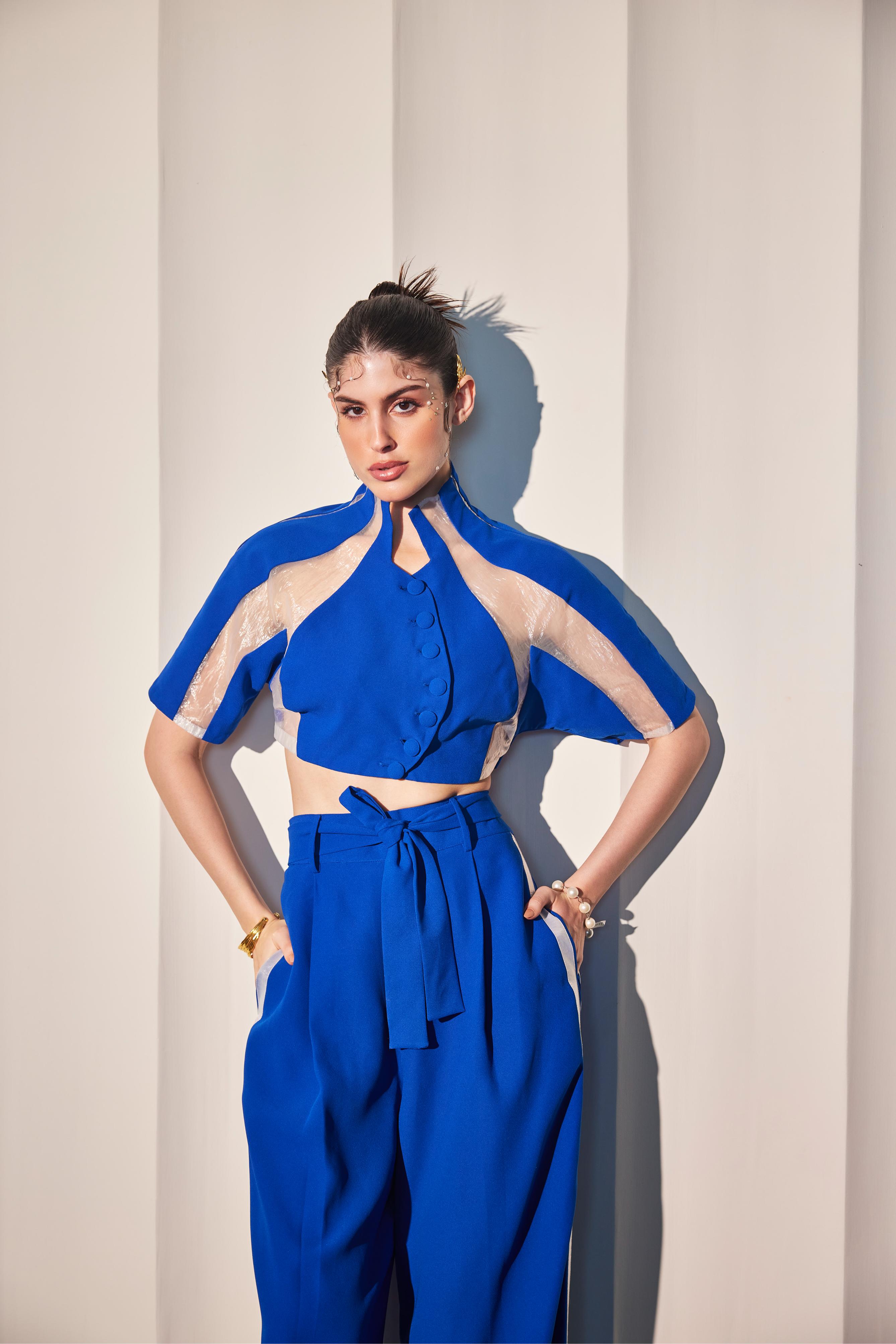 Imperial Blue Semi Sheer  Co-Ord Set