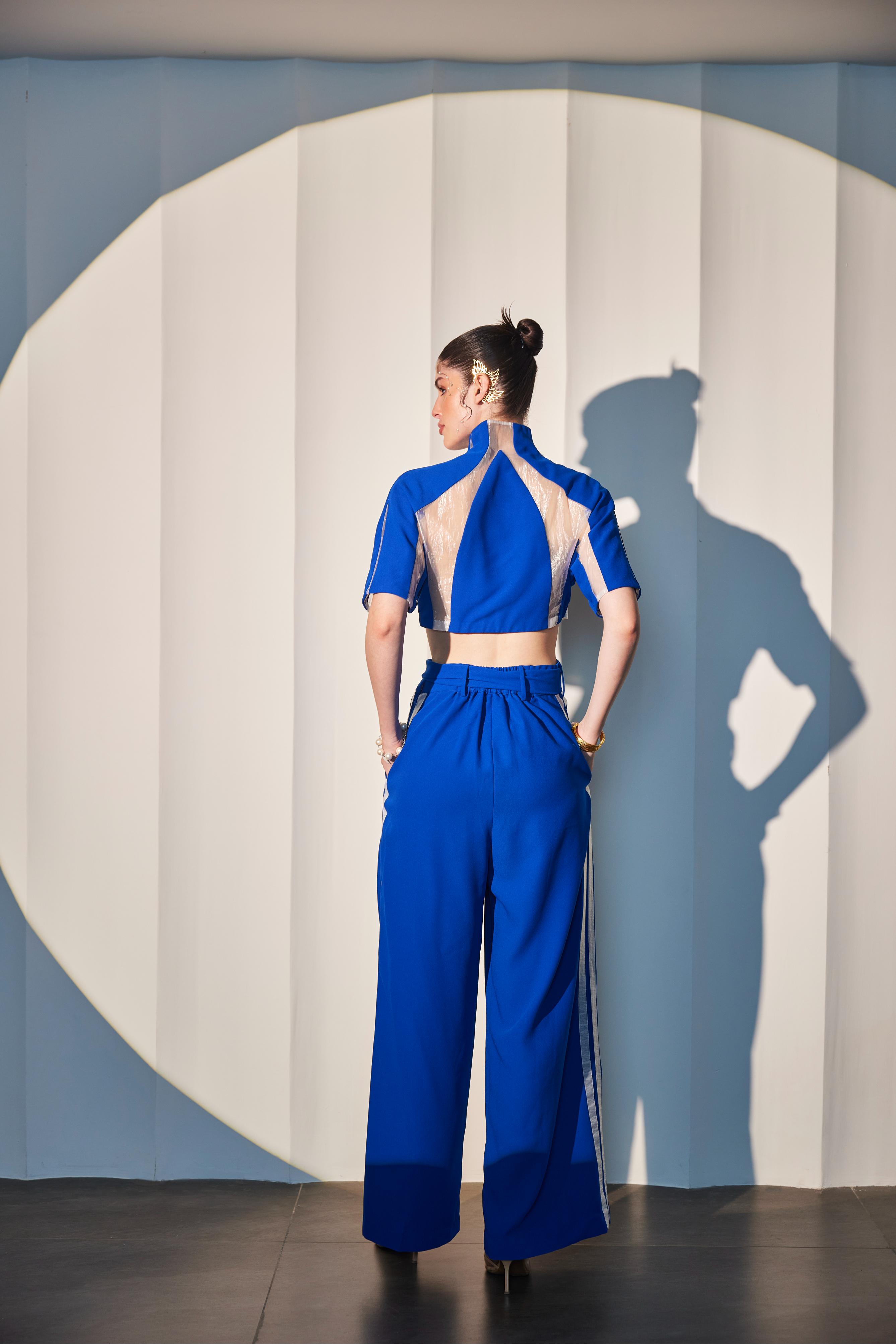 Imperial Blue Semi Sheer  Co-Ord Set