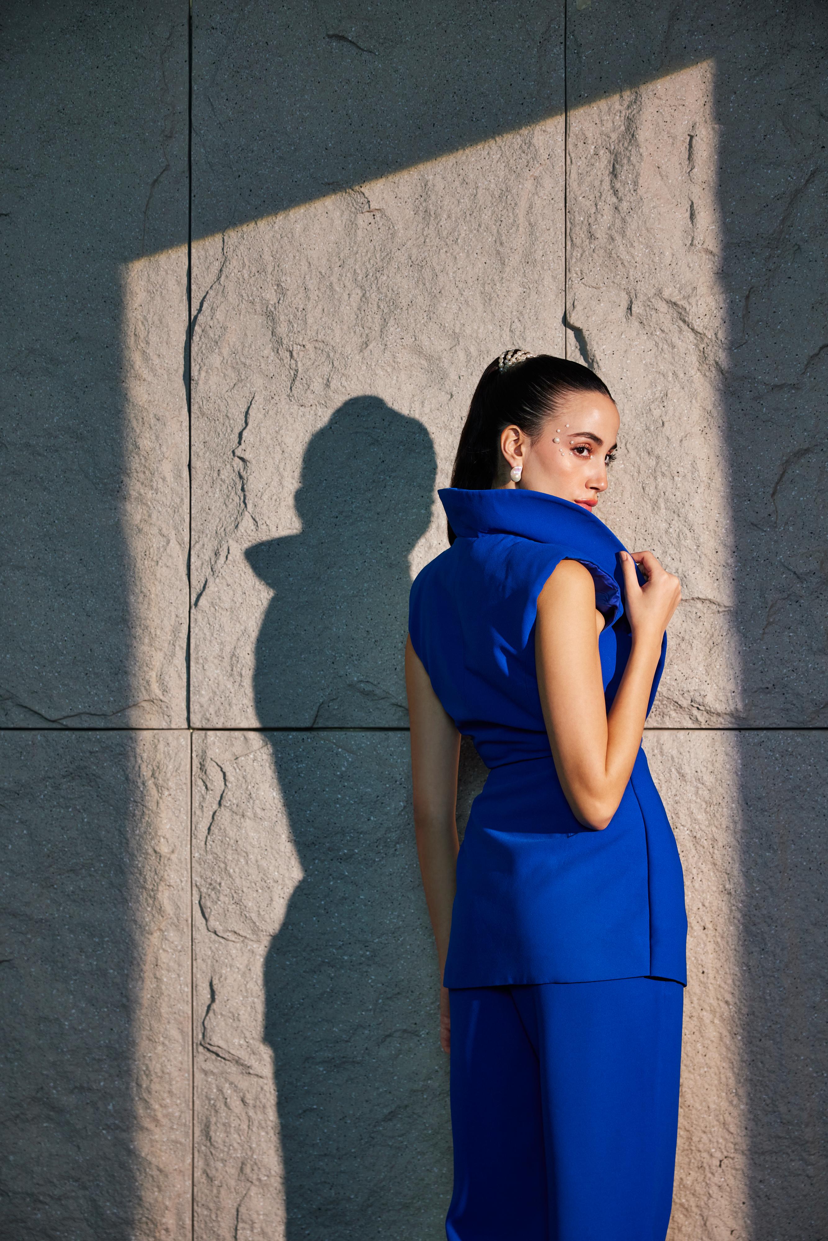 Imperial Blue High Collar Jacket & Pant Set