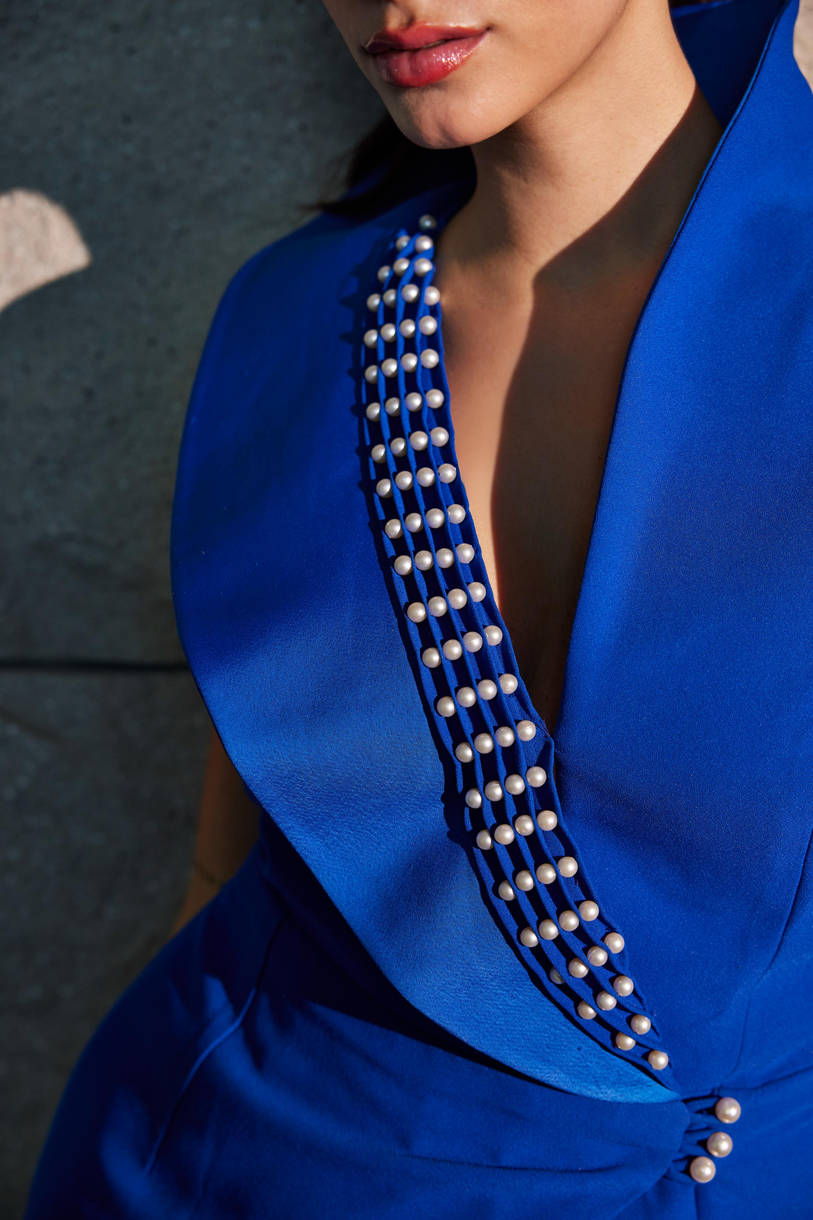 Imperial blue high collar jacket