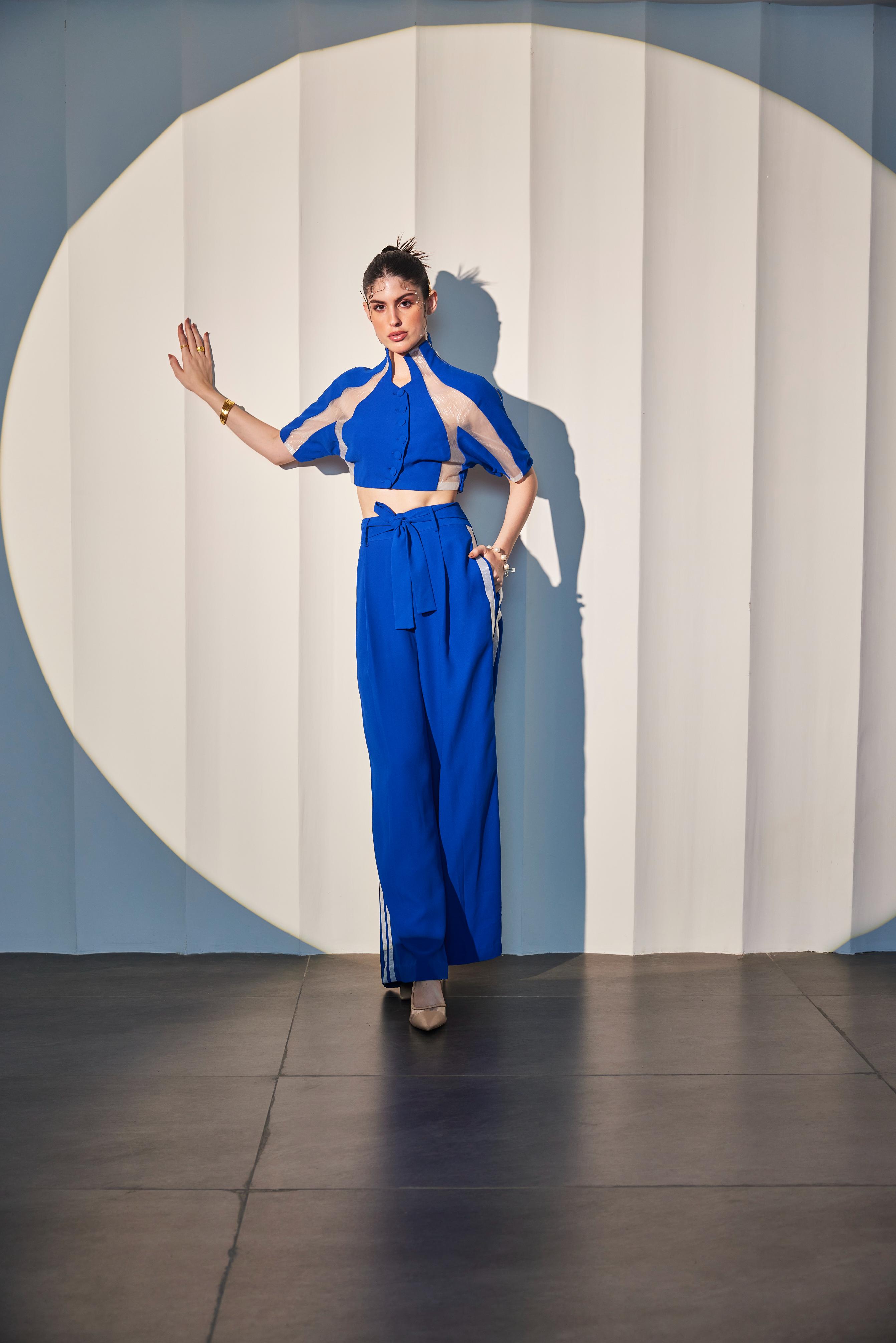 Imperial Blue Semi Sheer  Co-Ord Set