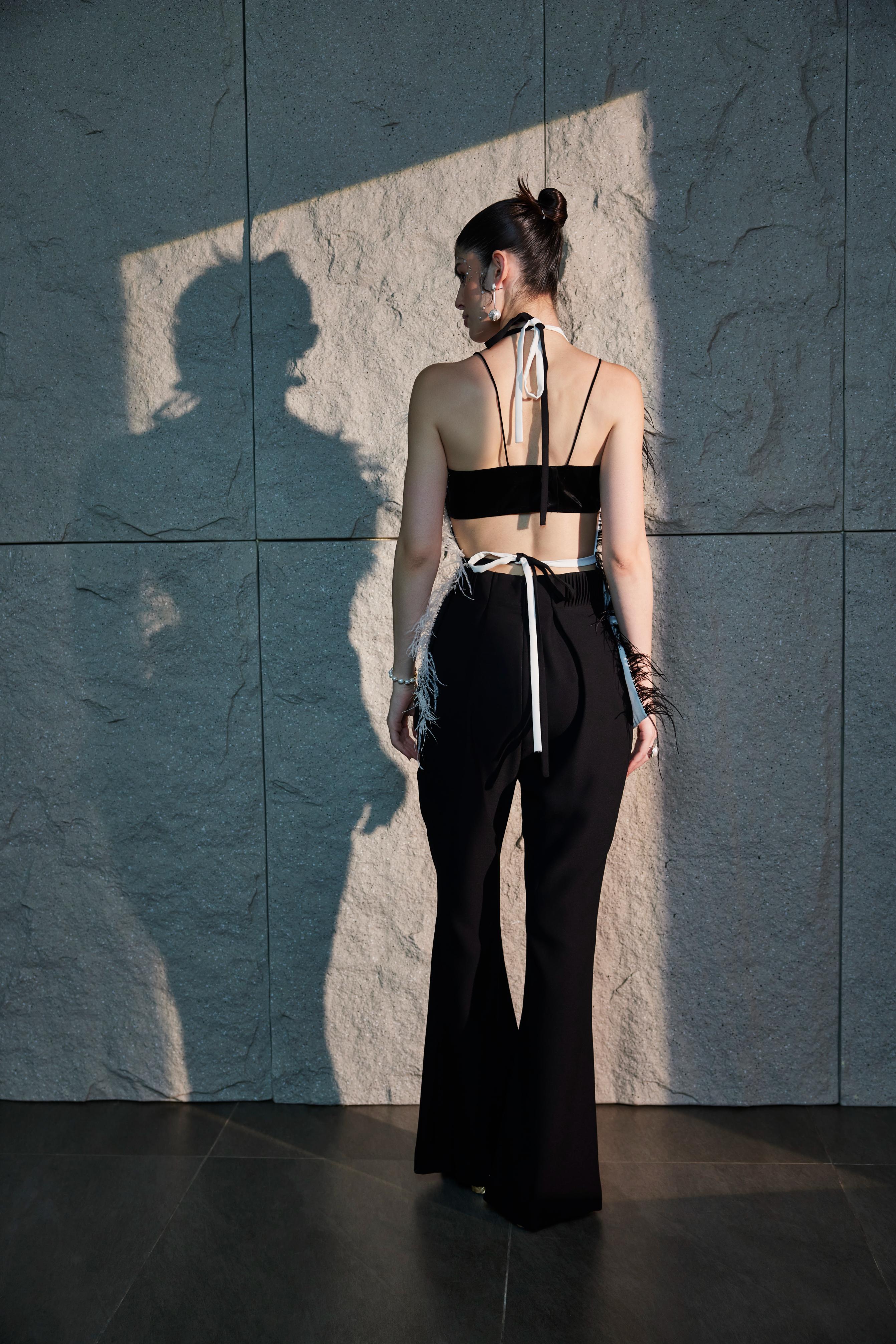 Dual Color Feather Backless Jacket
