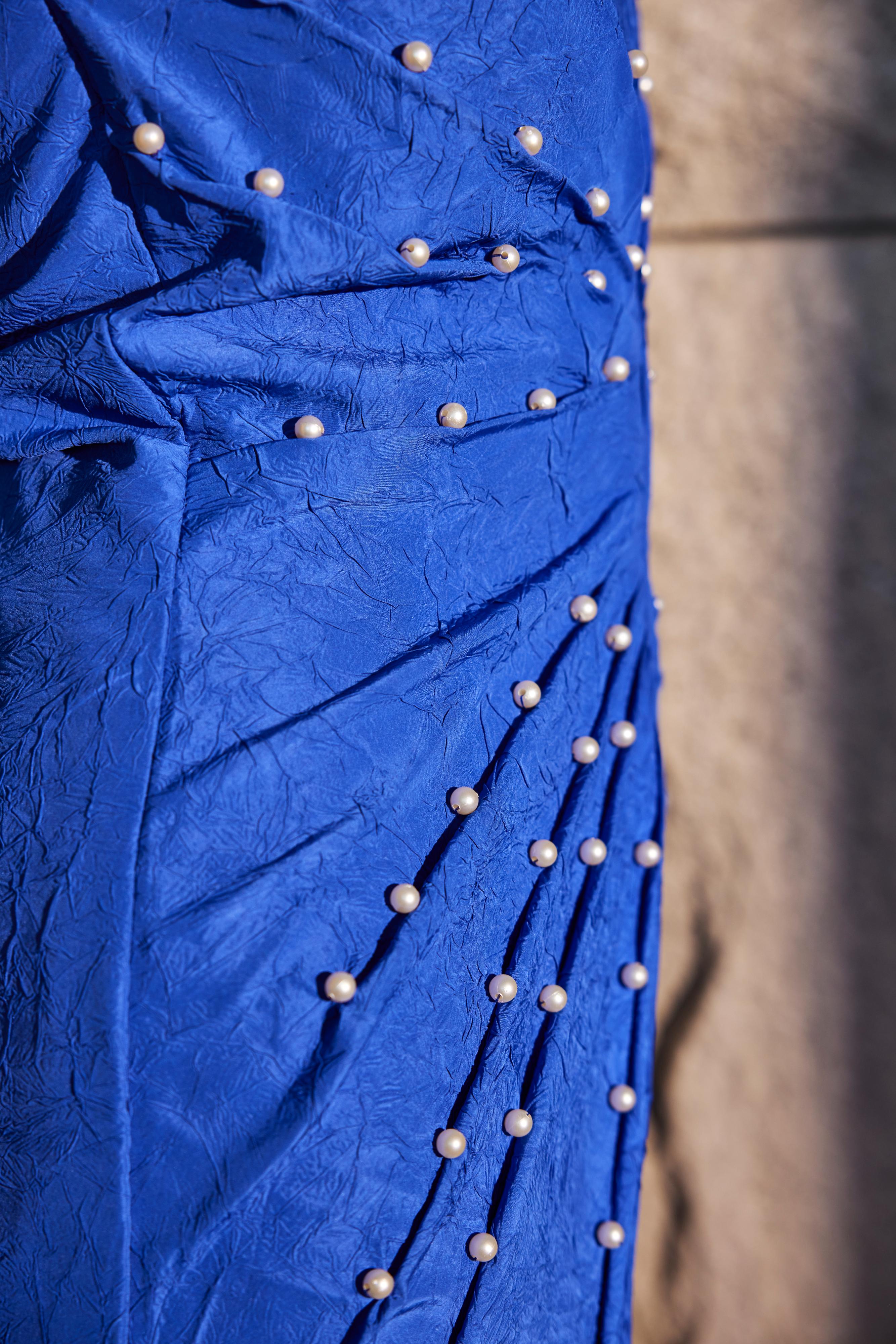 Imperial Blue Textured Zipper Dress