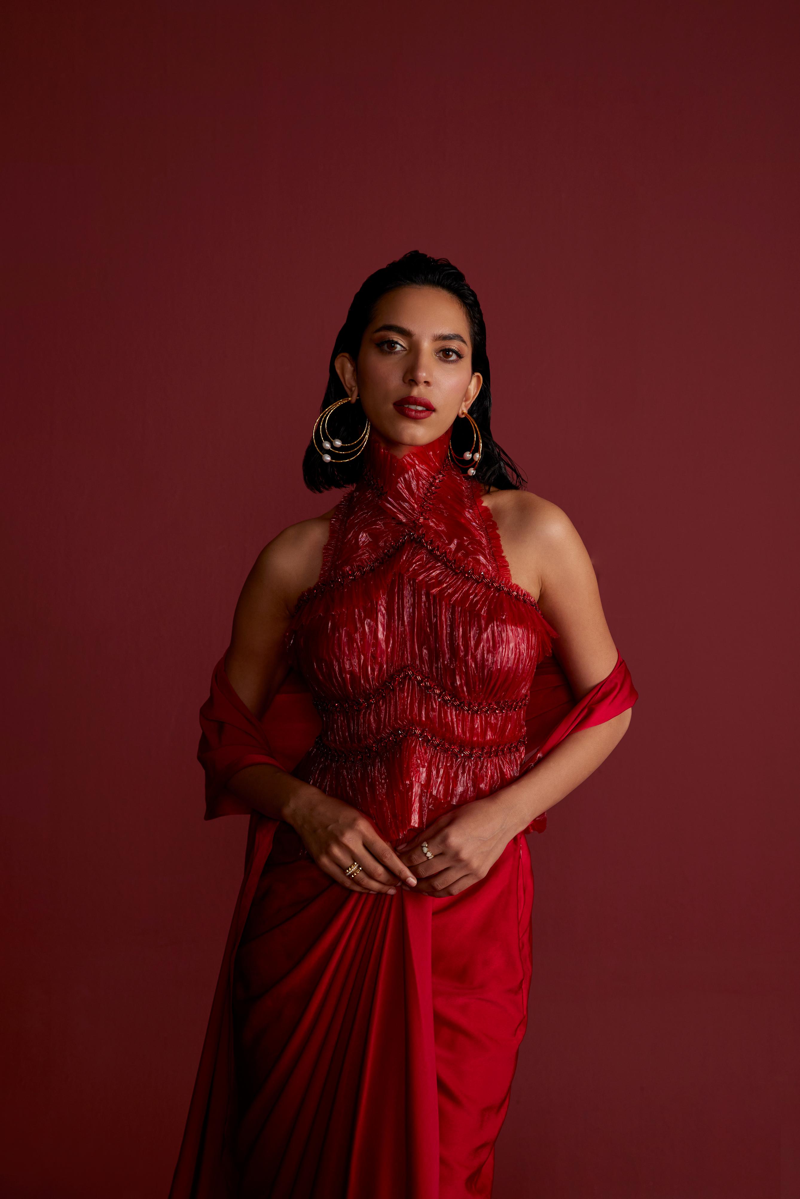 Mystique Red Drape Saree