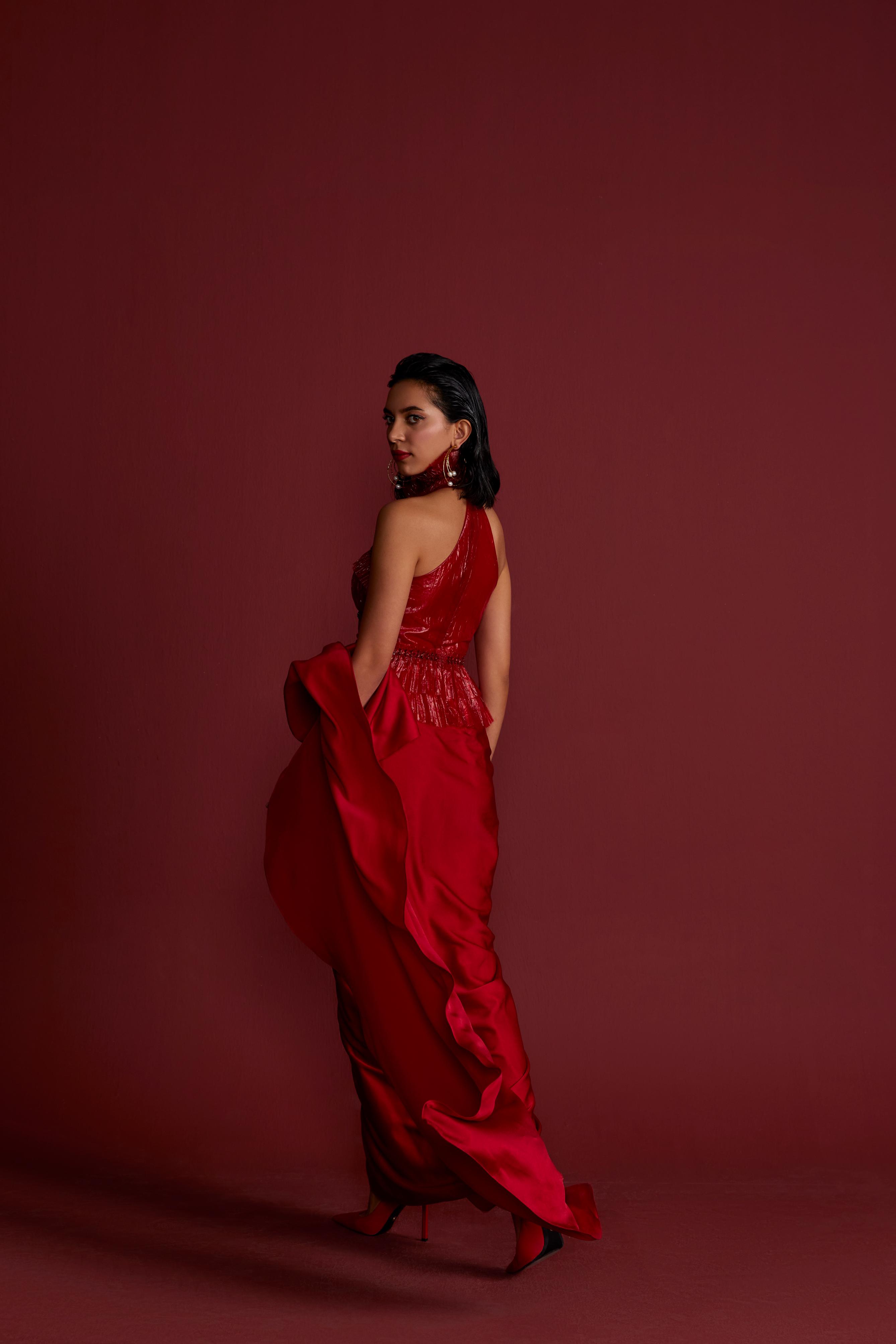 Mystique Red Drape Saree