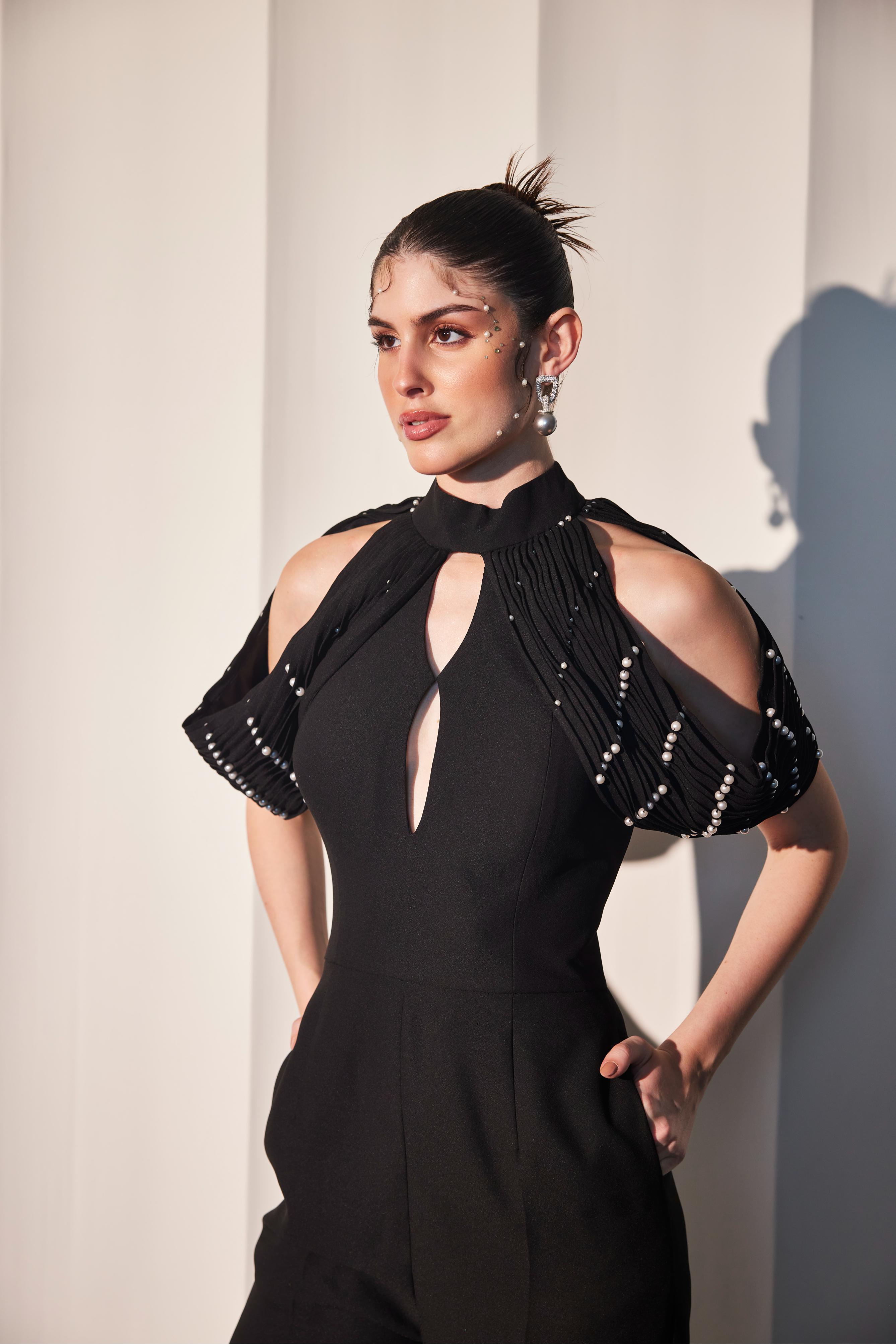 Rich Black Cold Shoulder Backless Jumpsuit