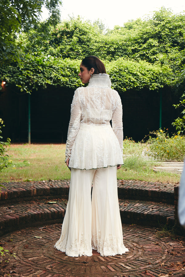 Ivory Ruffle-Collared Sharara Set