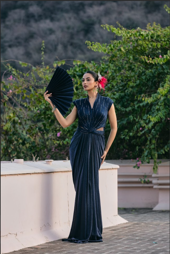 Imperial Blue Sculpted Saree