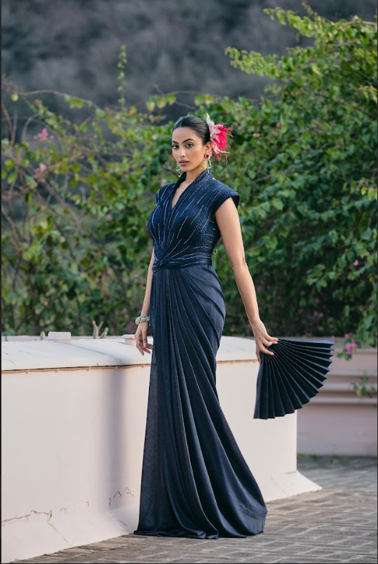 Imperial Blue Sculpted Saree