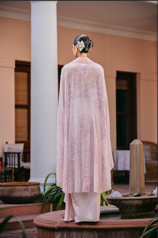 Blush Sculpted Kaftan Drape Set
