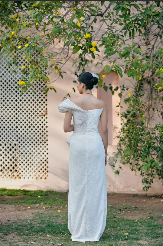 Ivory One-Shoulder Embroidered Gown