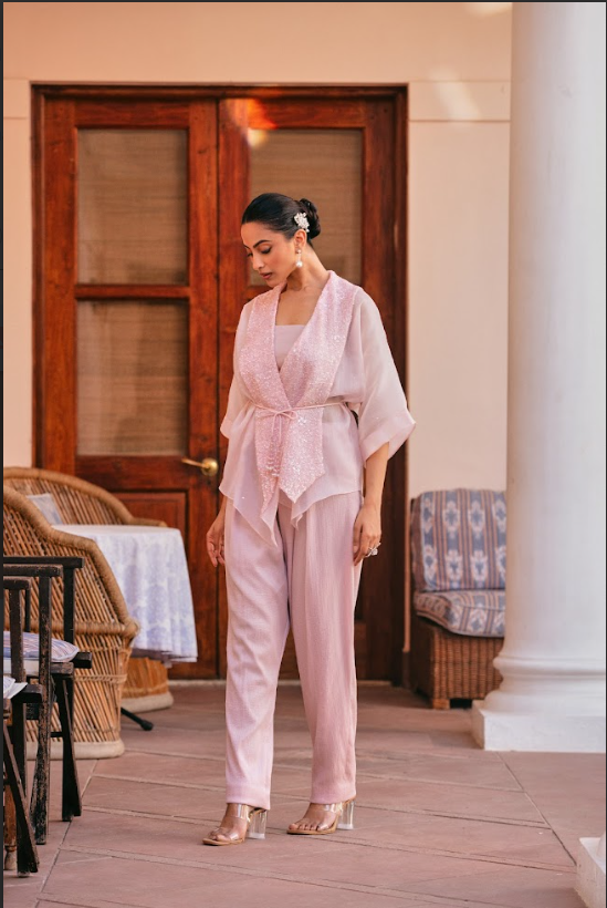 Blush Pink Kimono Kurta Set