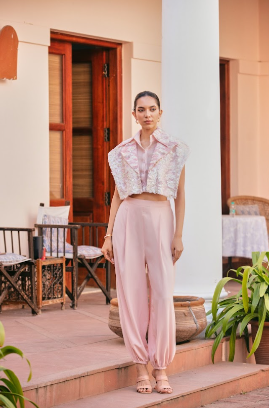 Blush Embroidered Jacket Pant Set