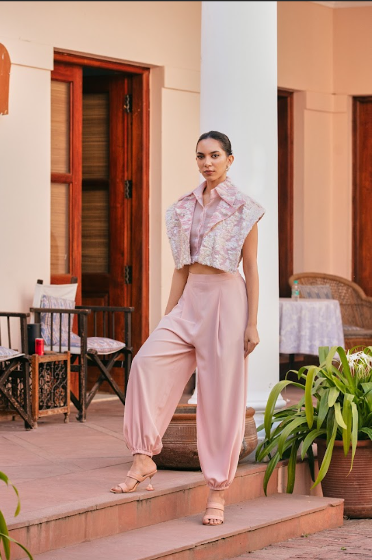 Blush Embroidered Jacket Pant Set