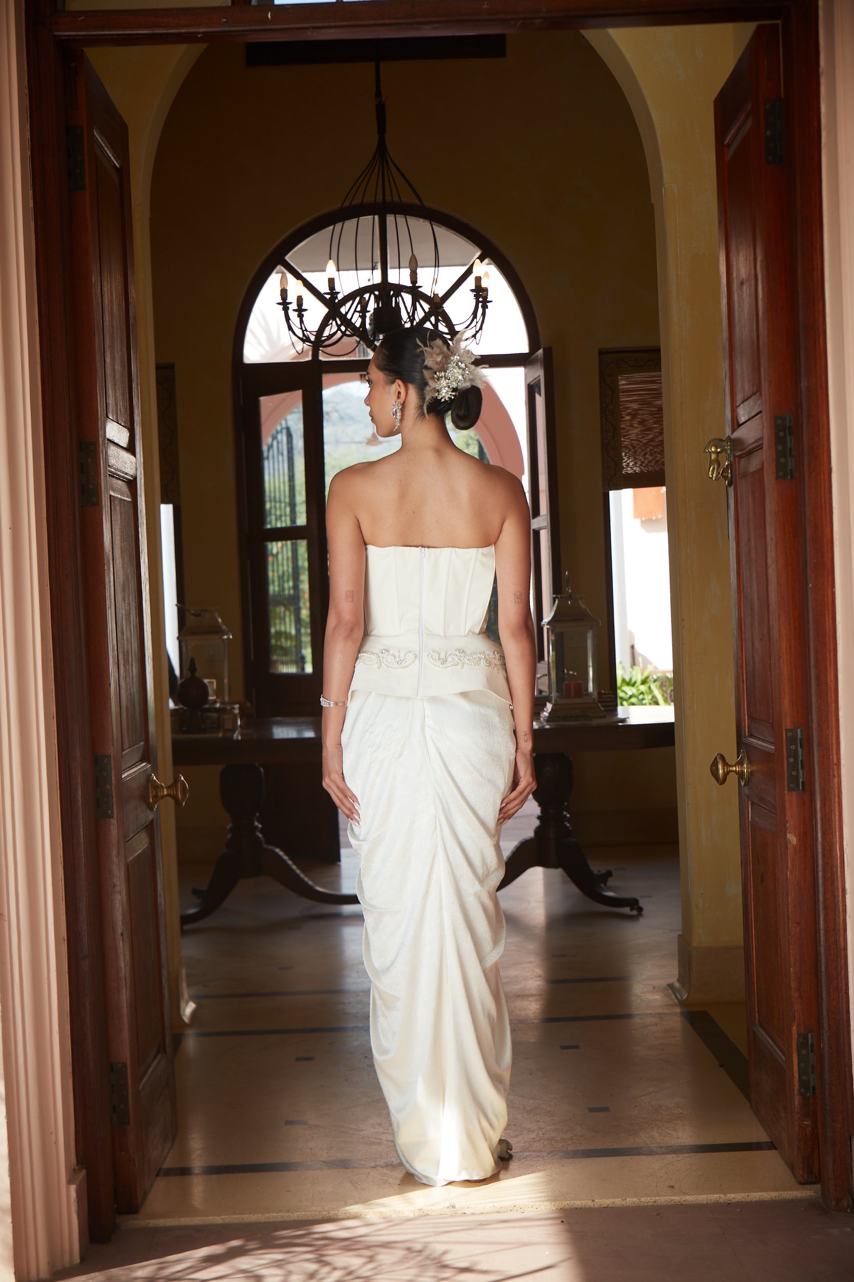 Ivory Sculpted Fringe Corset Set