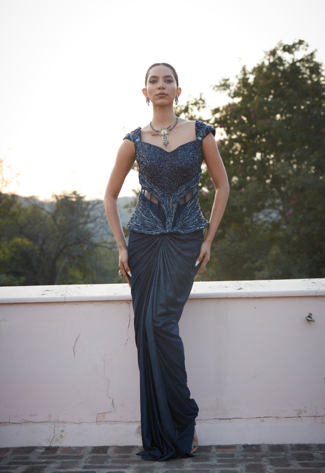 Imperial Blue Sculpted Corset Set