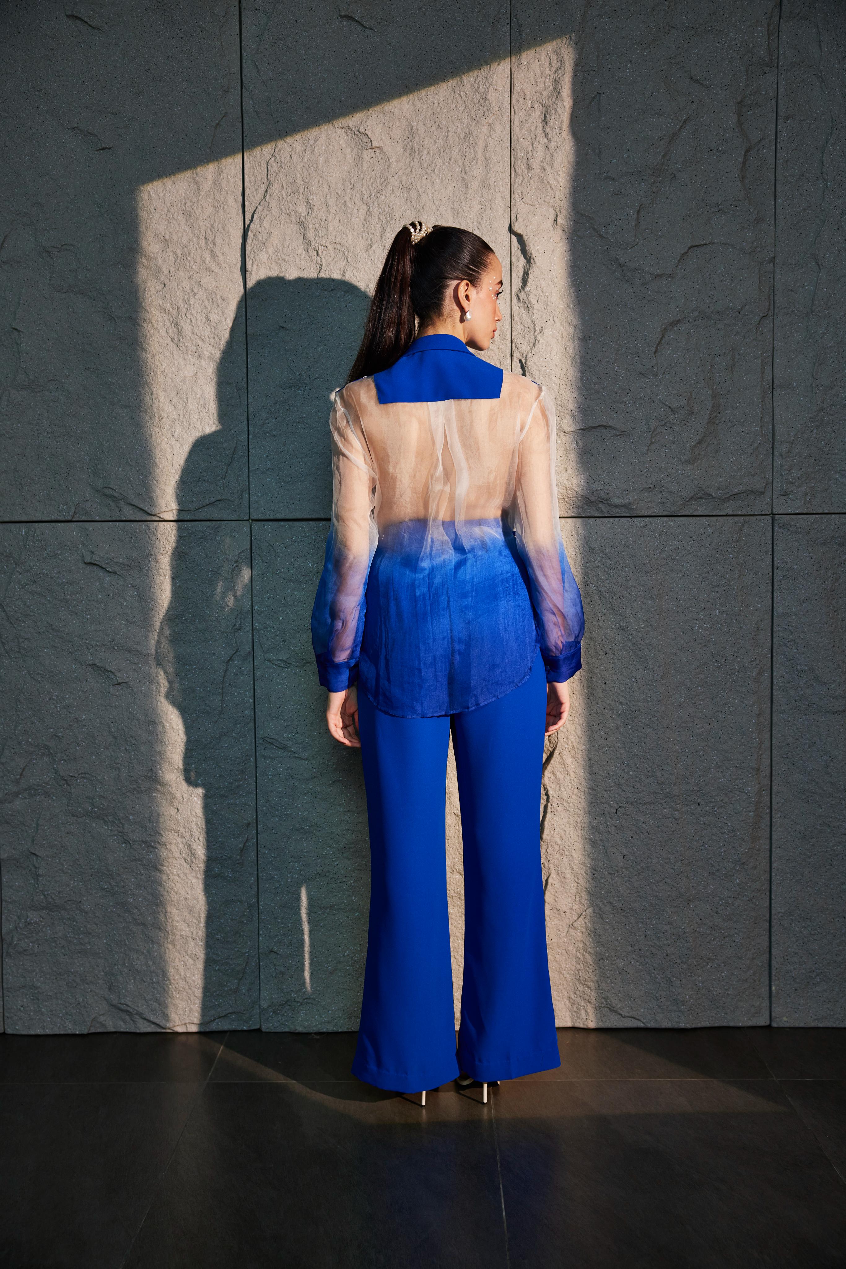 Imperial Blue & Ivory Oversized Waistcoat  Ombre Shirt