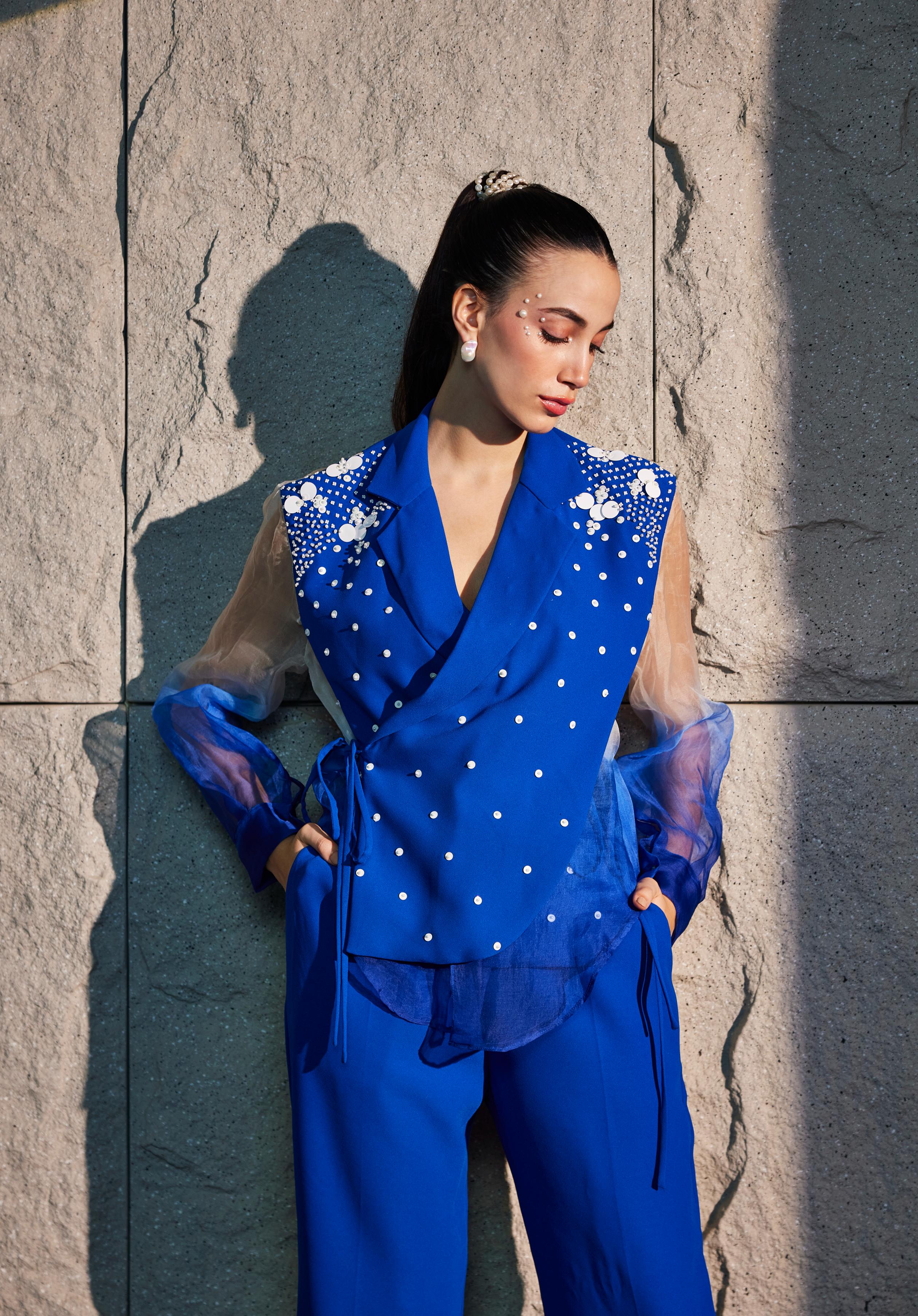 Imperial Blue & Ivory Oversized Waistcoat  Ombre Shirt