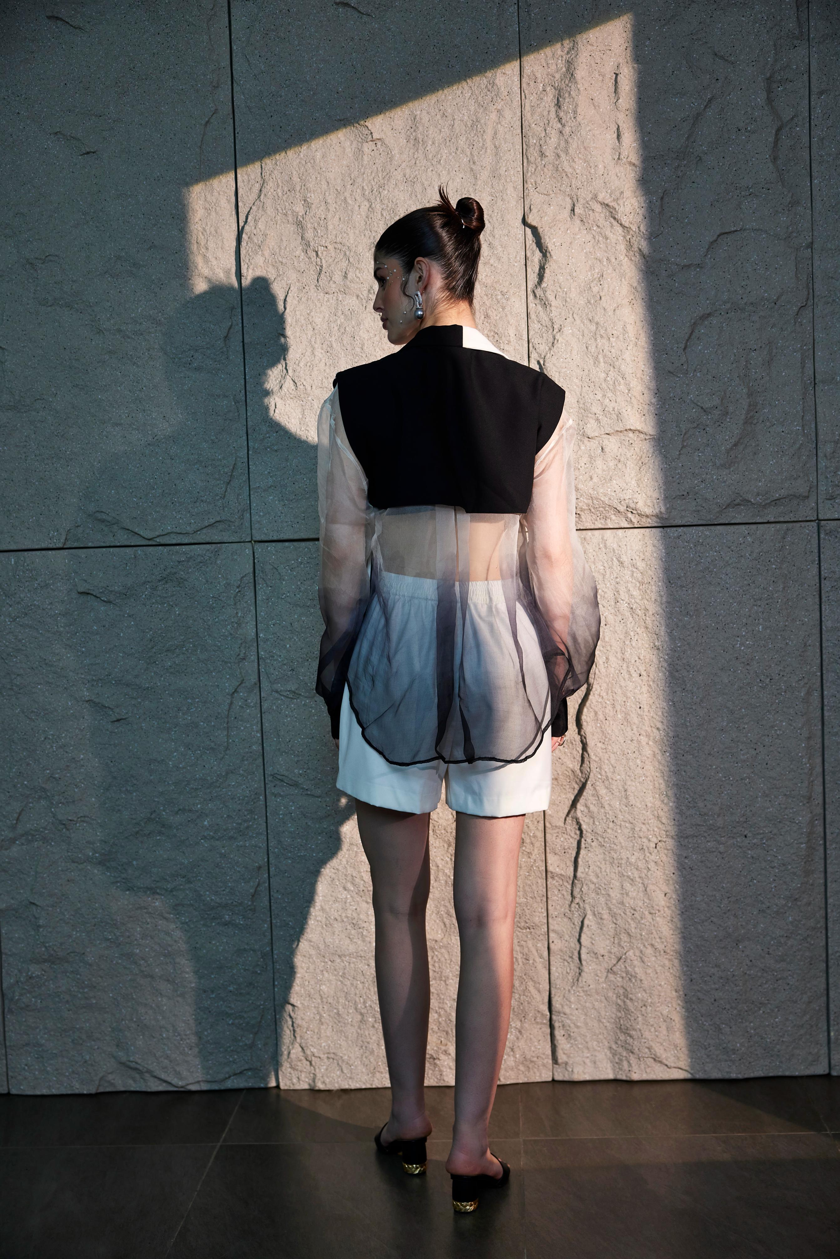 Rich Black  & Ivory Oversized Waistcoat  Ombre Shirt