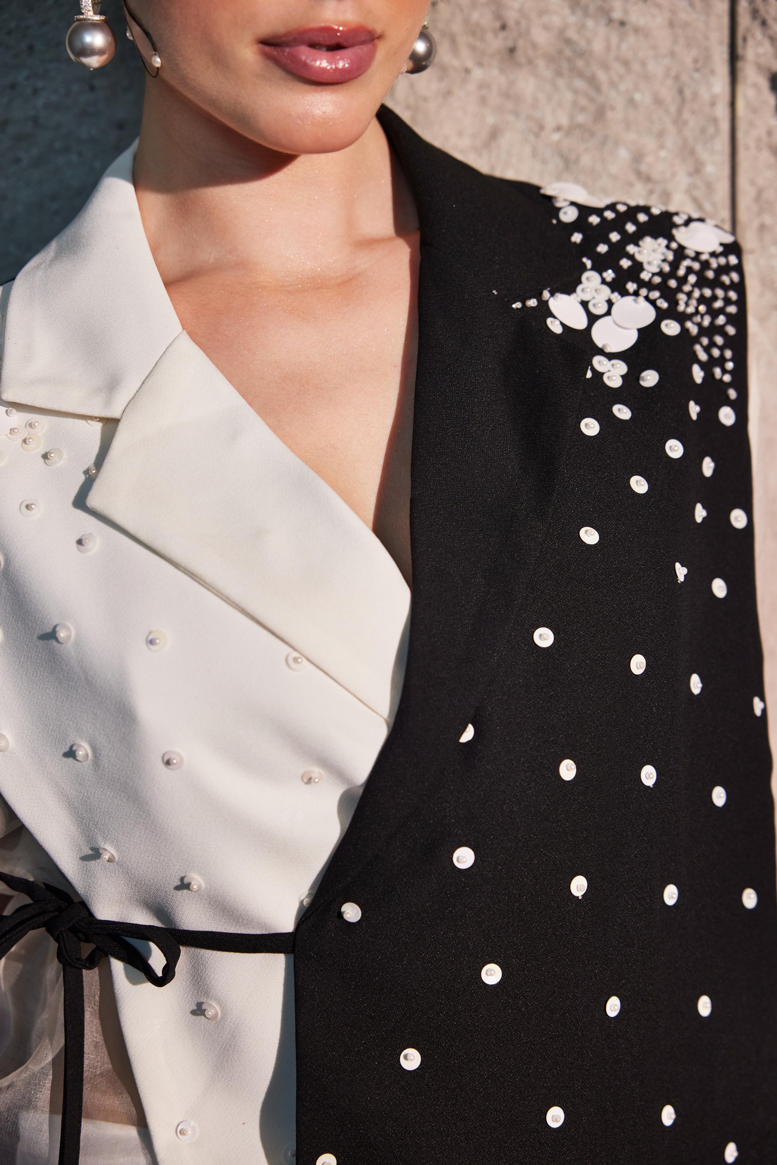 Rich Black  & Ivory Oversized Waistcoat  Ombre Shirt