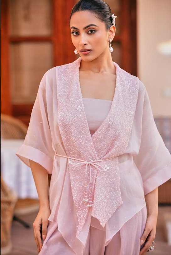 Blush Pink Kimono Kurta Set