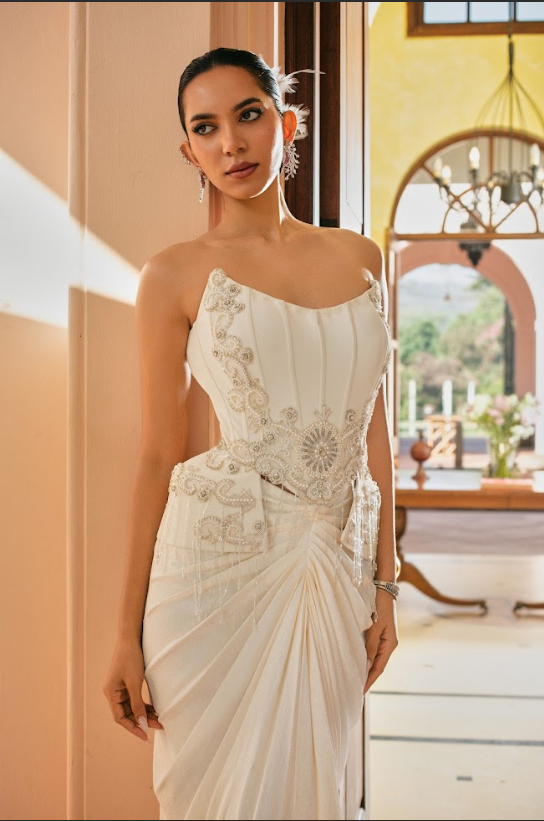 Ivory Sculpted Fringe Corset Set